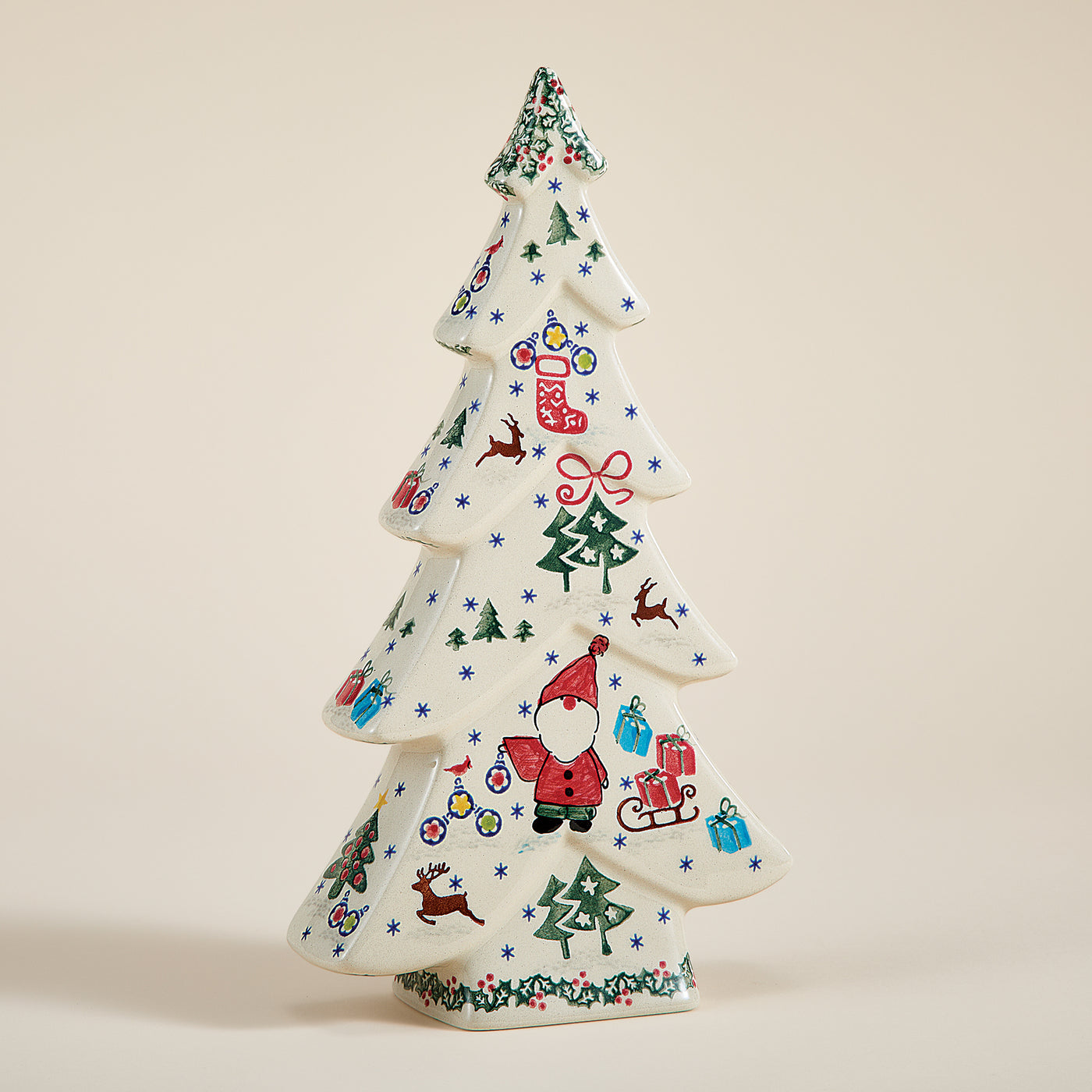 Polish Pottery Holly Jolly Tree Sculpture