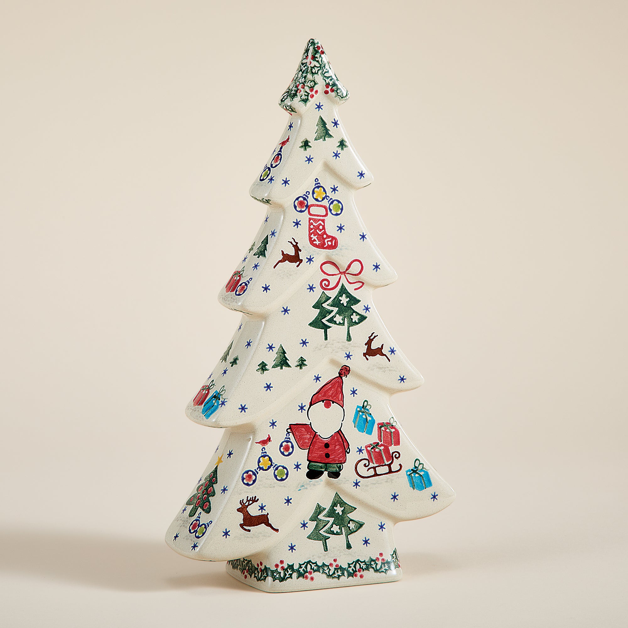 Polish Pottery Holly Jolly Tree Sculpture