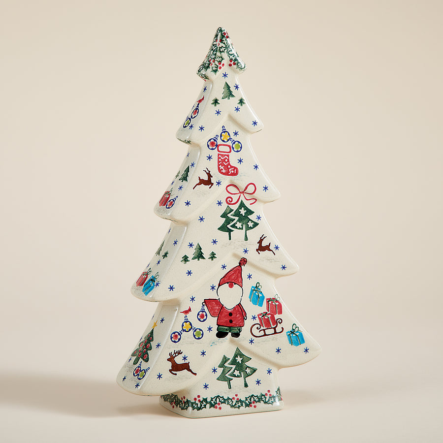 Polish Pottery Holly Jolly Tree Sculpture