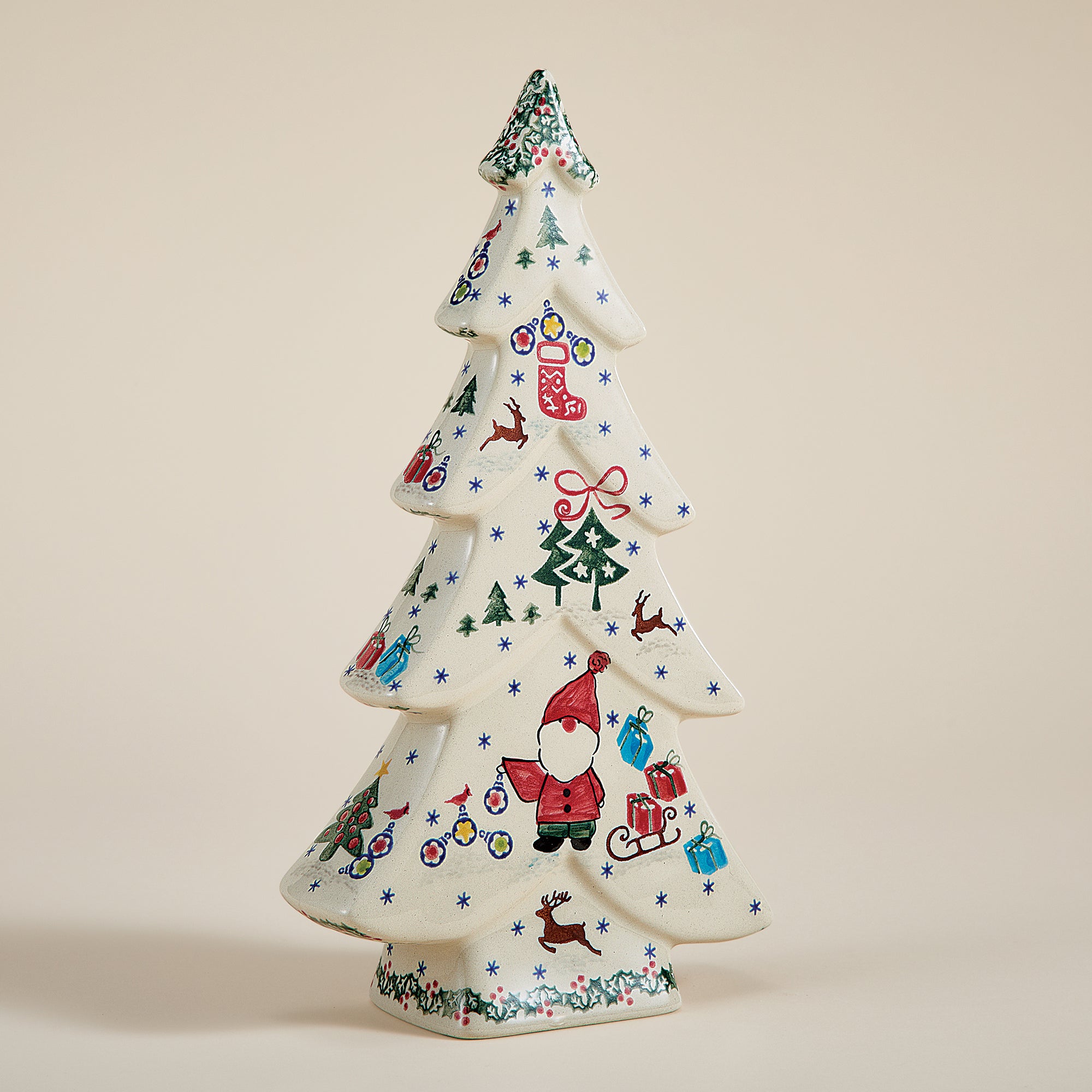 Polish Pottery Holly Jolly Tree Sculpture