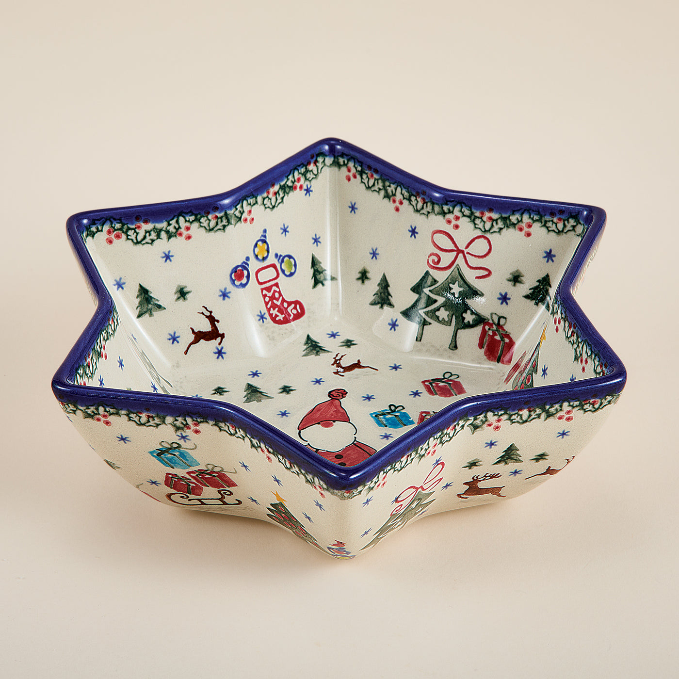Polish Pottery Holly Jolly Star Bowl