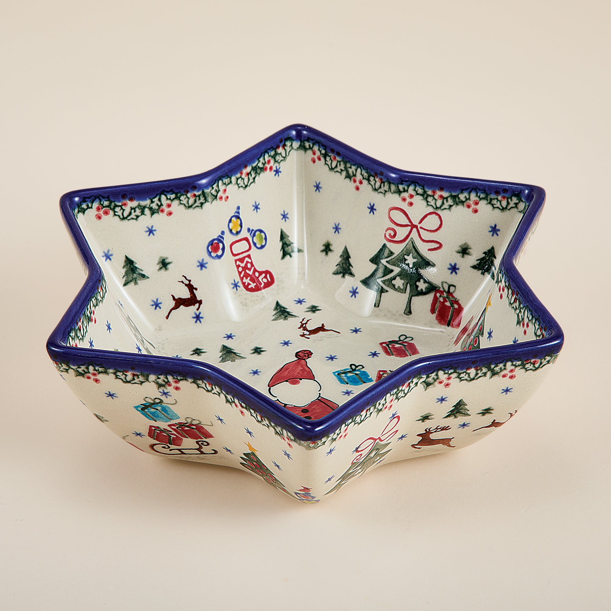 Polish Pottery Holly Jolly Star Bowl
