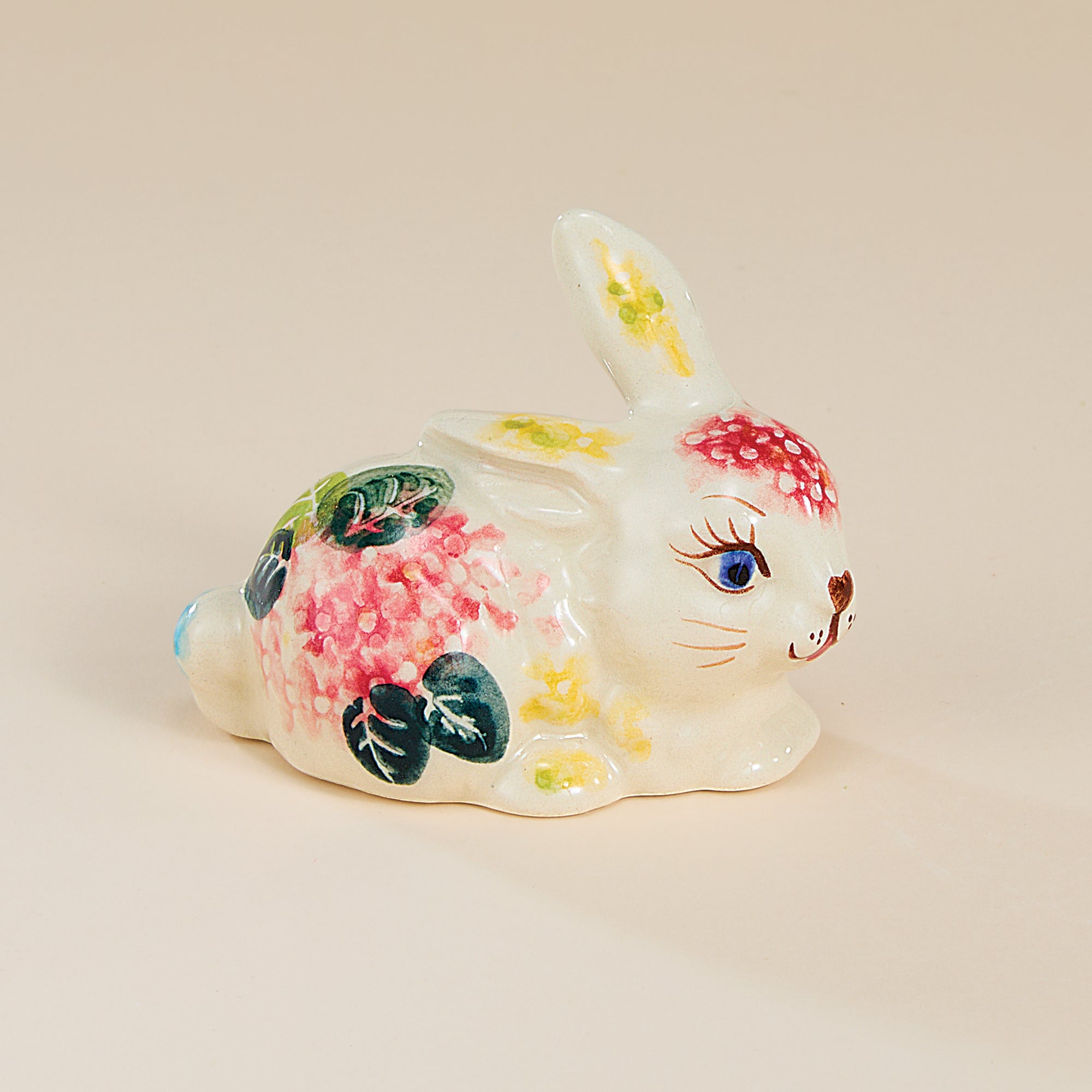 Polish Pottery Hydrangea Haven Lop-Earred Bunny Figurine