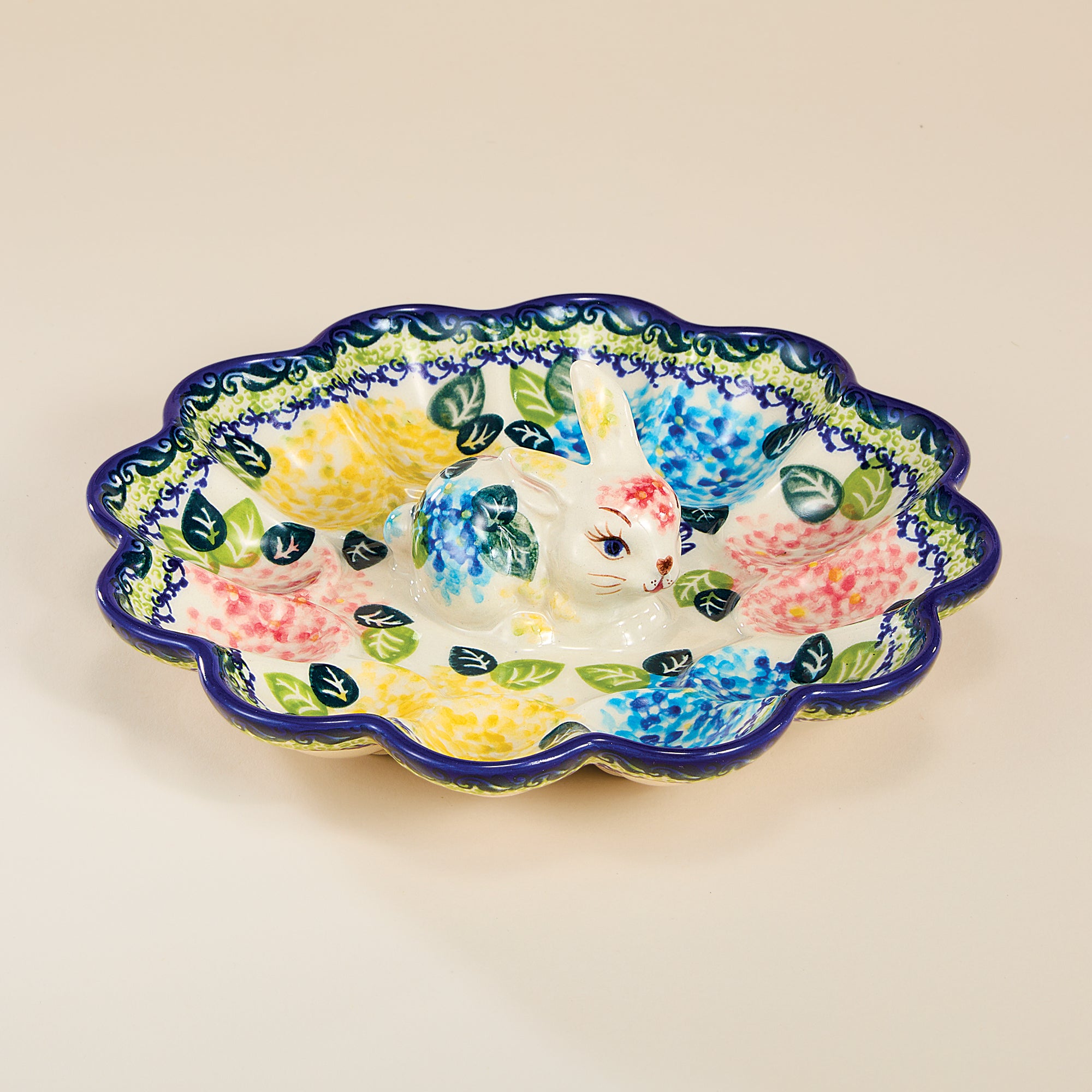 Polish Pottery Hydrangea Haven Egg Platter