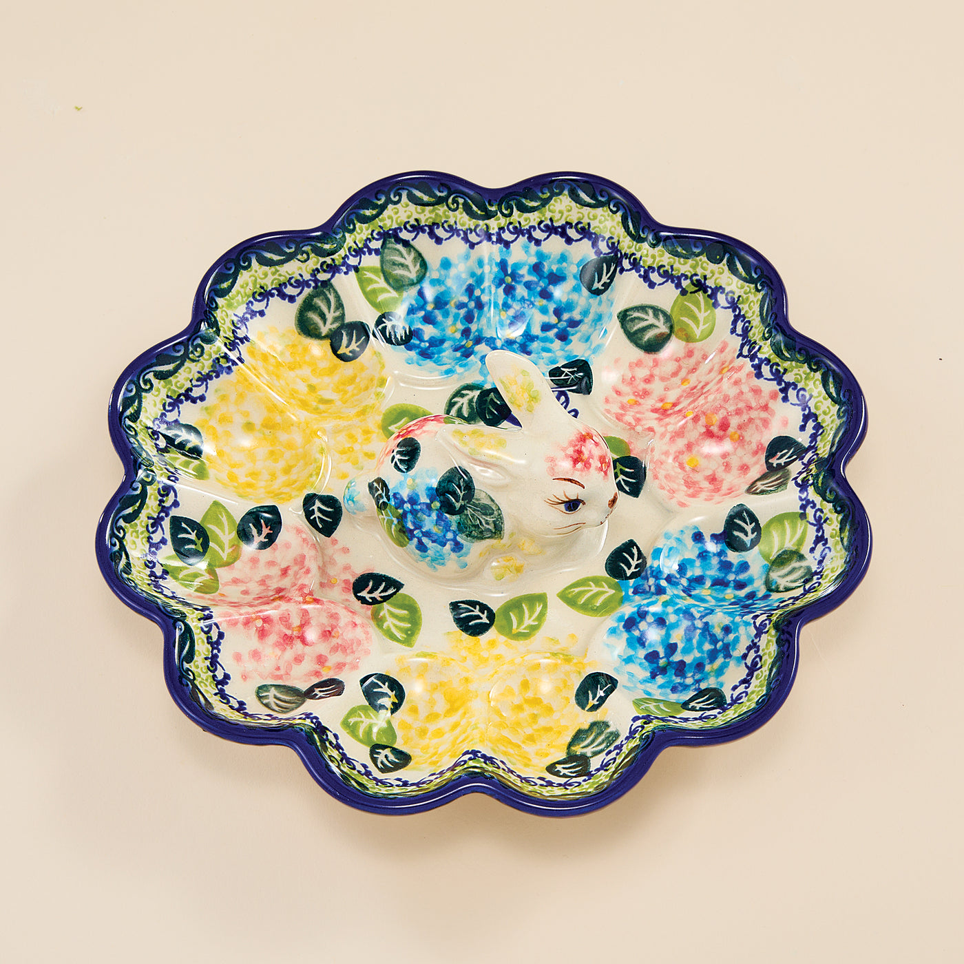 Polish Pottery Hydrangea Haven Egg Platter