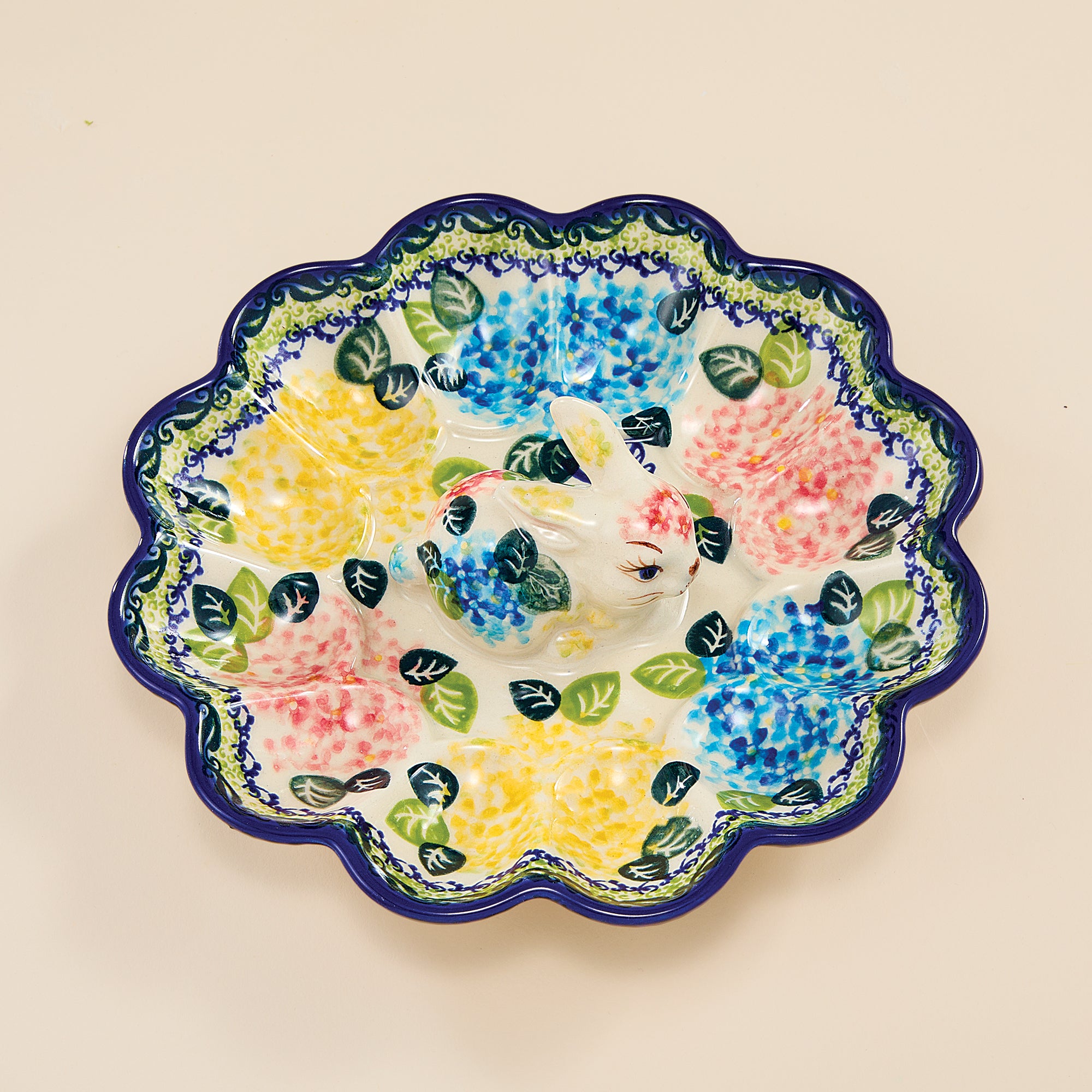 Polish Pottery Hydrangea Haven Egg Platter