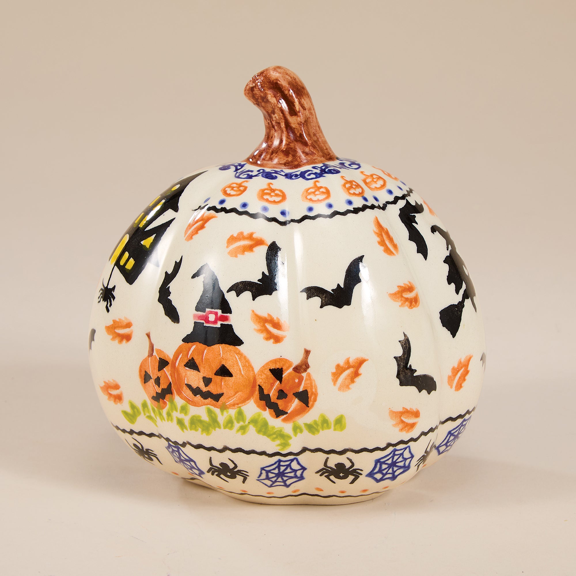 Polish Pottery Black Cat Hollow Smiling Jack Tealight Holder (Preorder)