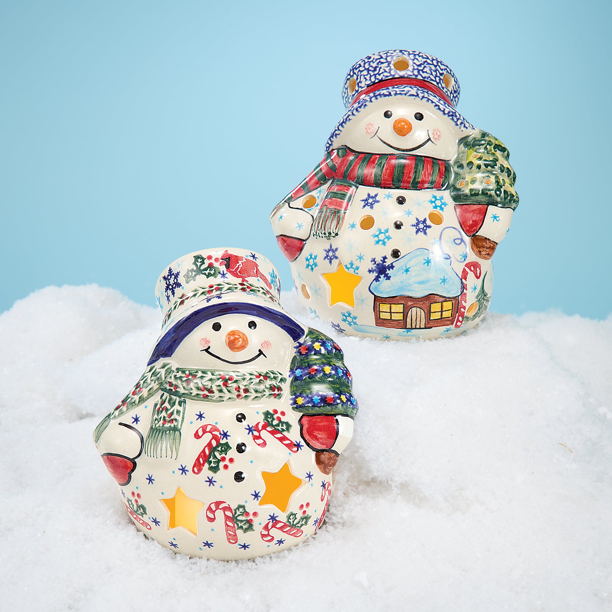 Polish Pottery Snowflake Snowman Luminary