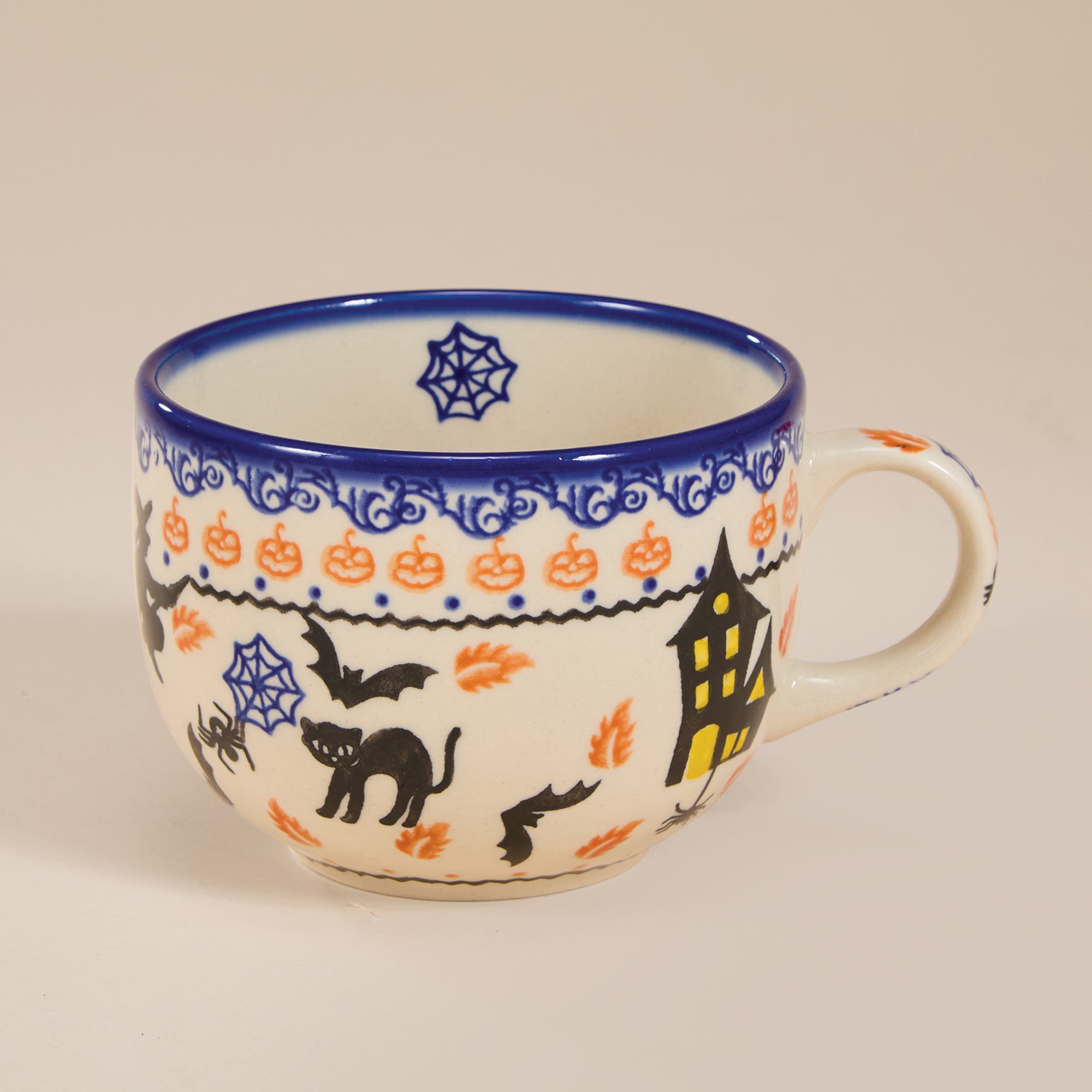 Polish Pottery Black Cat Hollow Ghost Mug, 20 oz. (Preorder)