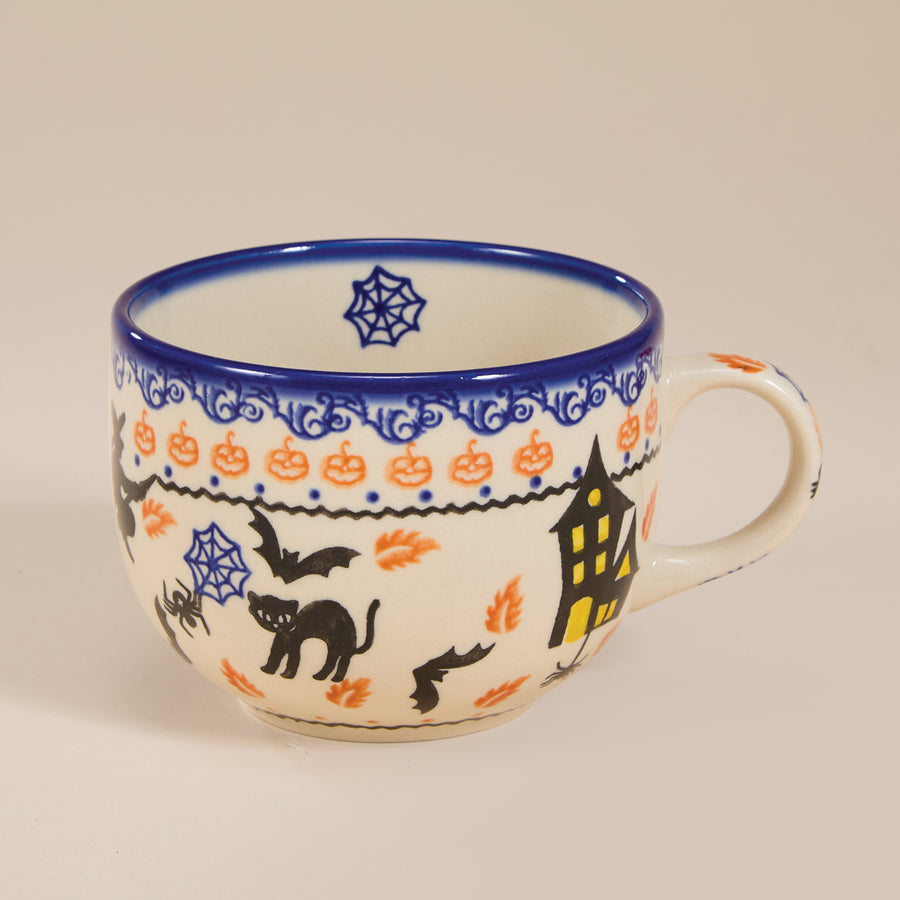 Polish Pottery Black Cat Hollow Ghost Mug, 20 oz. (Preorder)