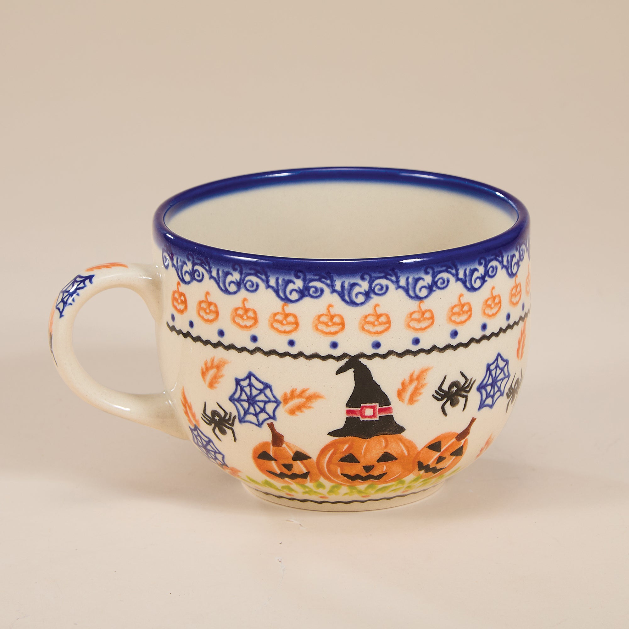 Polish Pottery Black Cat Hollow Ghost Mug, 20 oz. (Preorder)