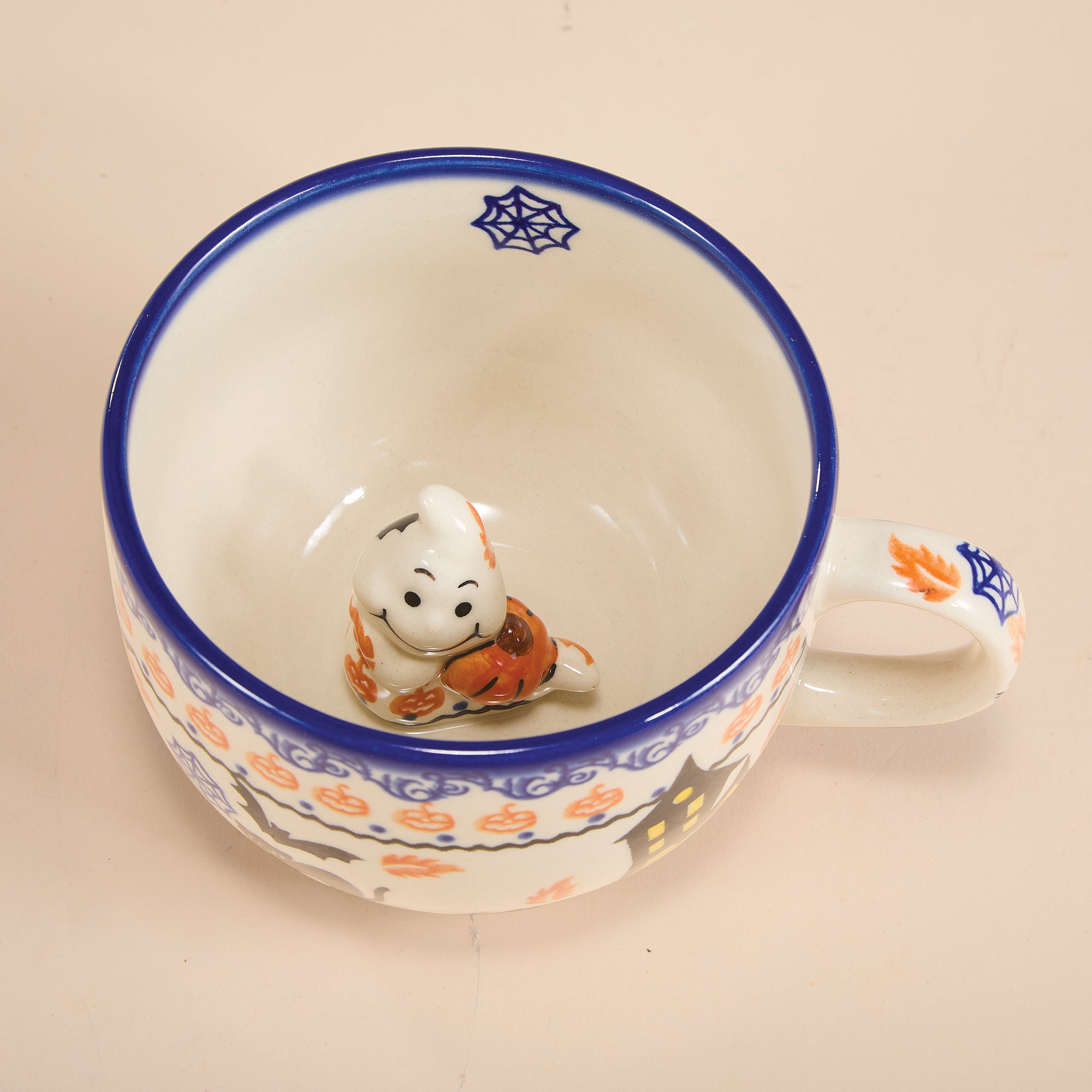 Polish Pottery Black Cat Hollow Ghost Mug, 20 oz. (Preorder)
