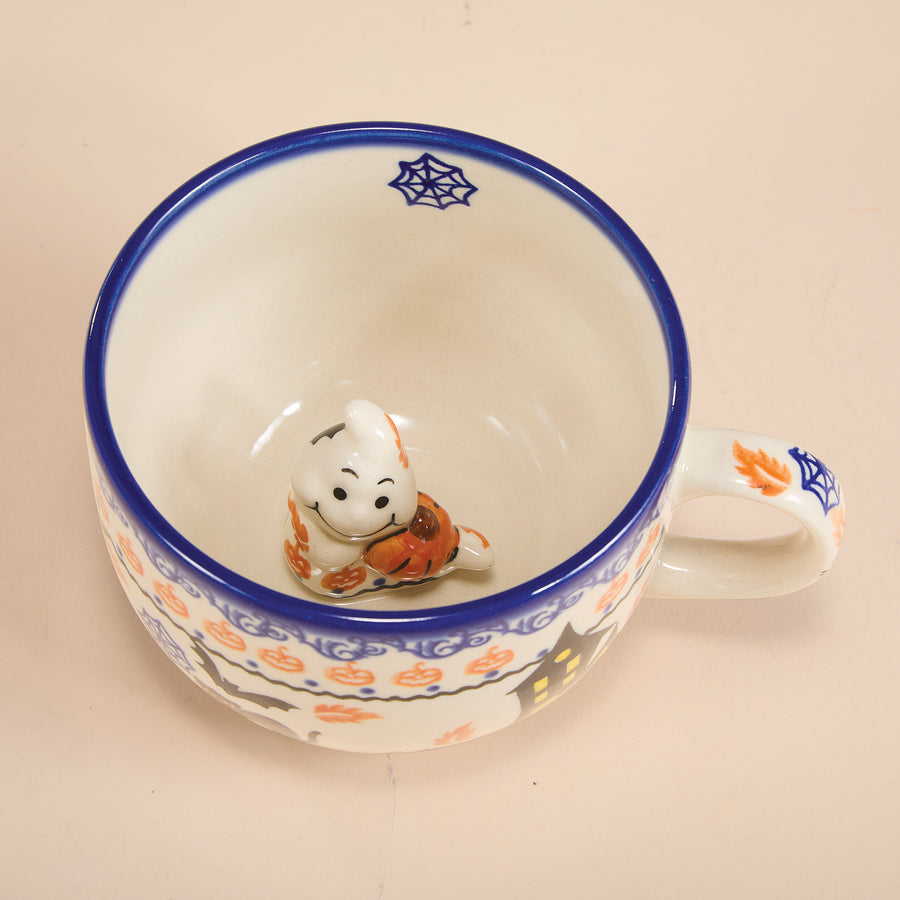 Polish Pottery Black Cat Hollow Ghost Mug, 20 oz. (Preorder)
