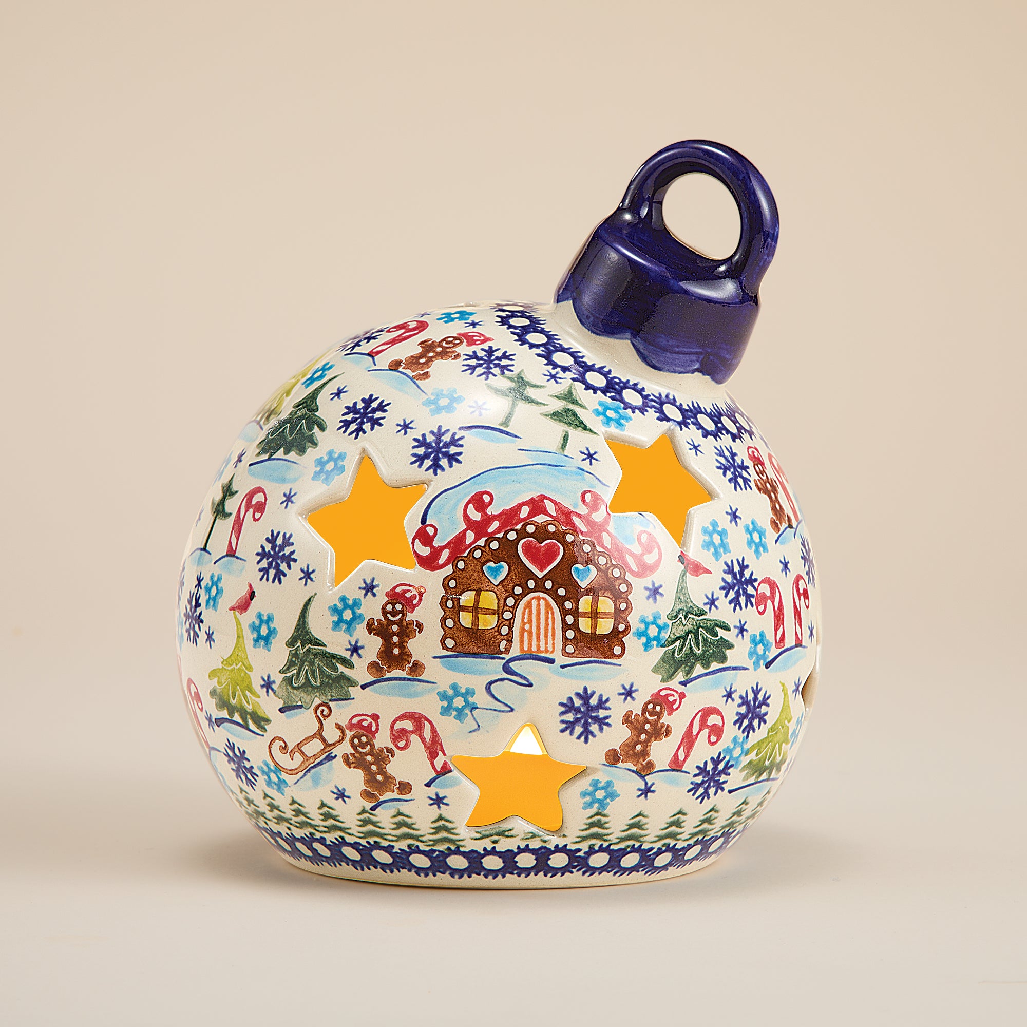 Polish Pottery Gingerbread Village Ornament Luminary