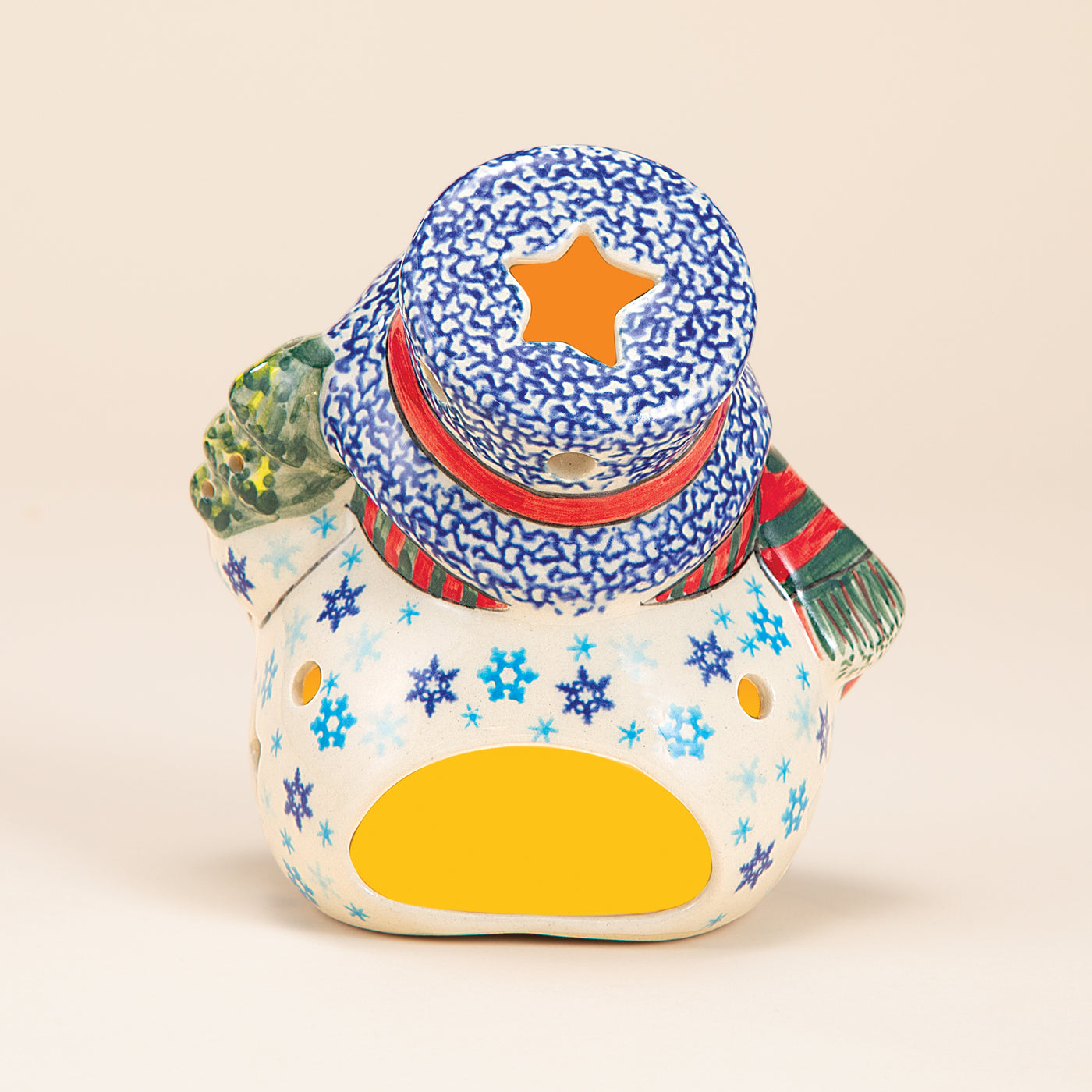 Polish Pottery Snowflake Snowman Luminary