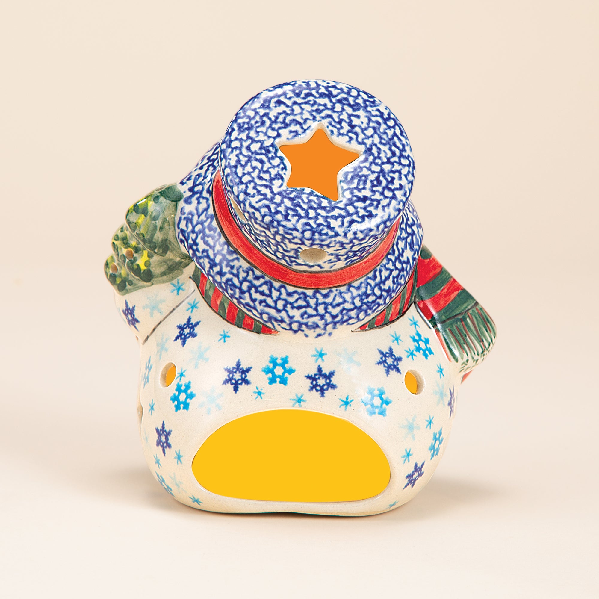 Polish Pottery Snowflake Snowman Luminary