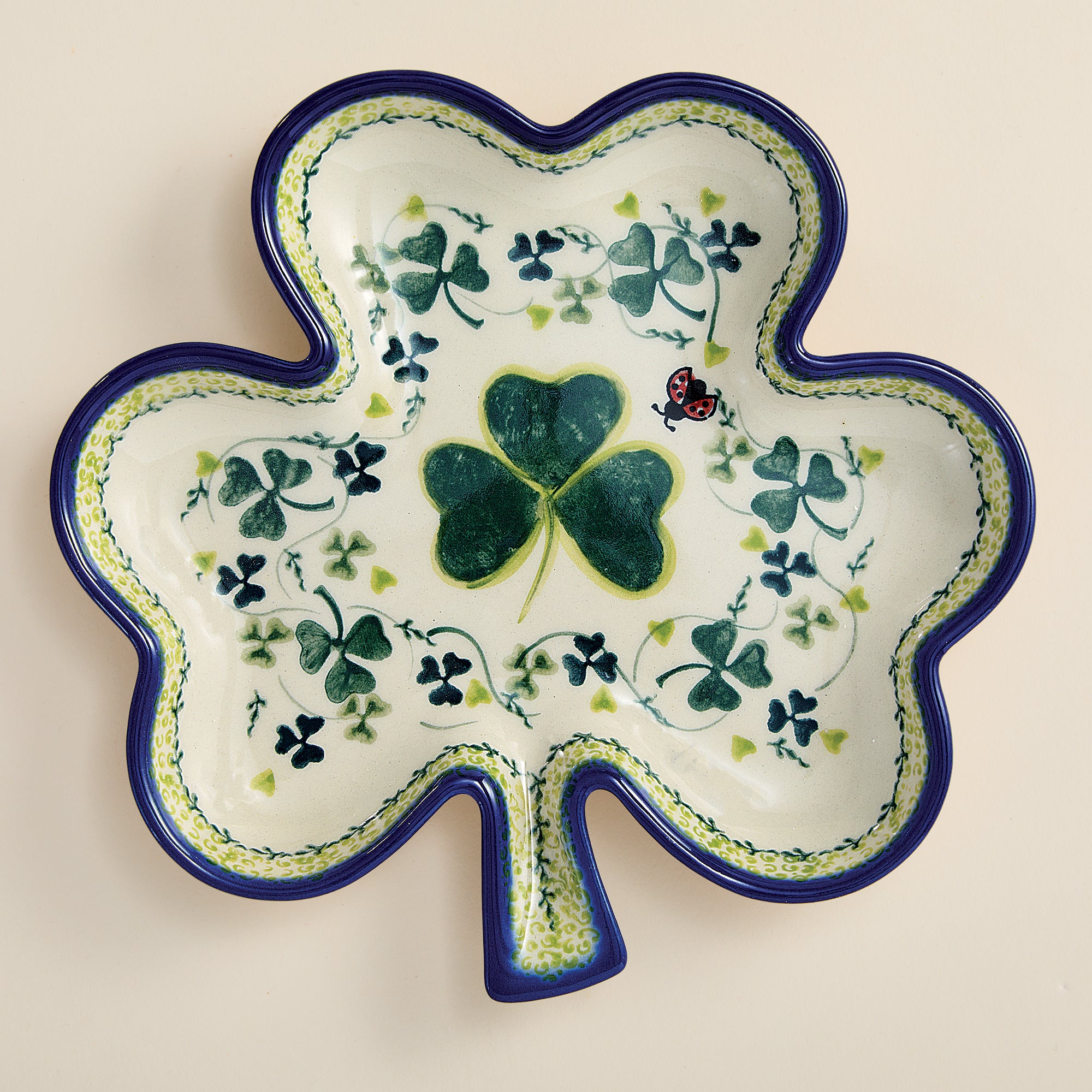 Polish Pottery Lucky Ladybug Clover Dish