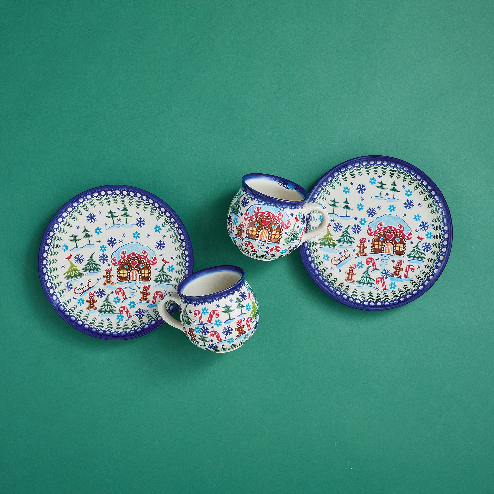 Polish Pottery Gingerbread Village Bubble Mug, 11oz.