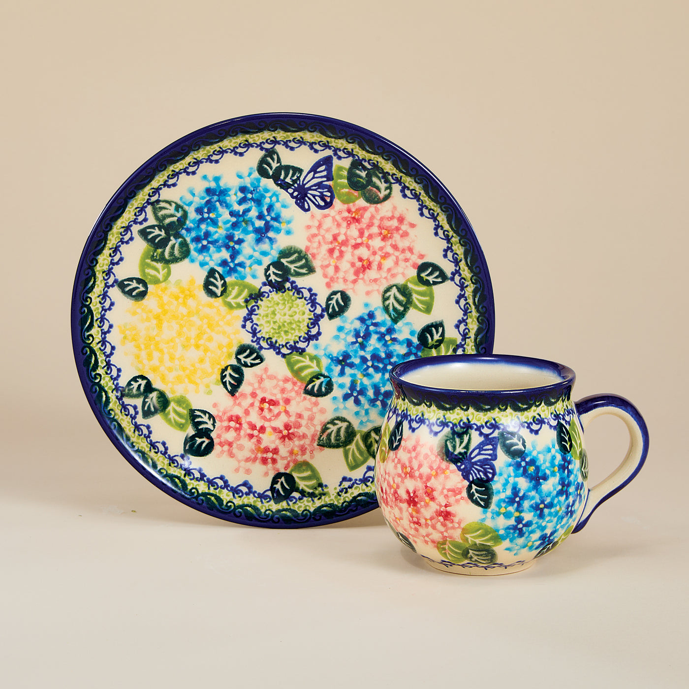 Polish Pottery Hydrangea Haven Mug & Plate Set (Preorder)