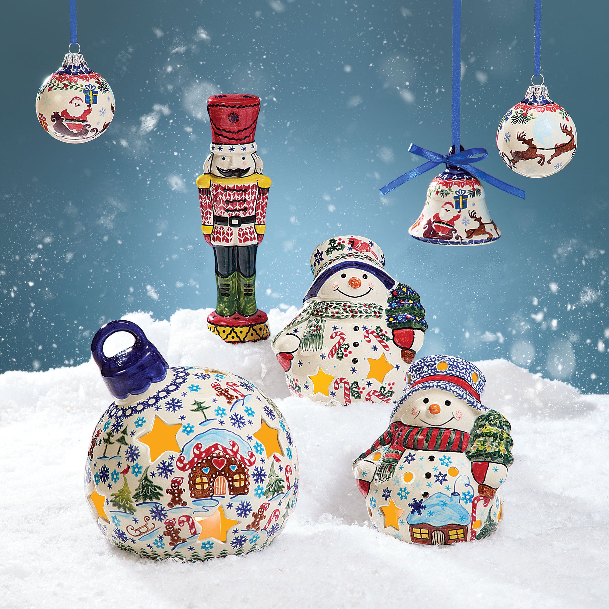 Polish Pottery Snowflake Snowman Luminary