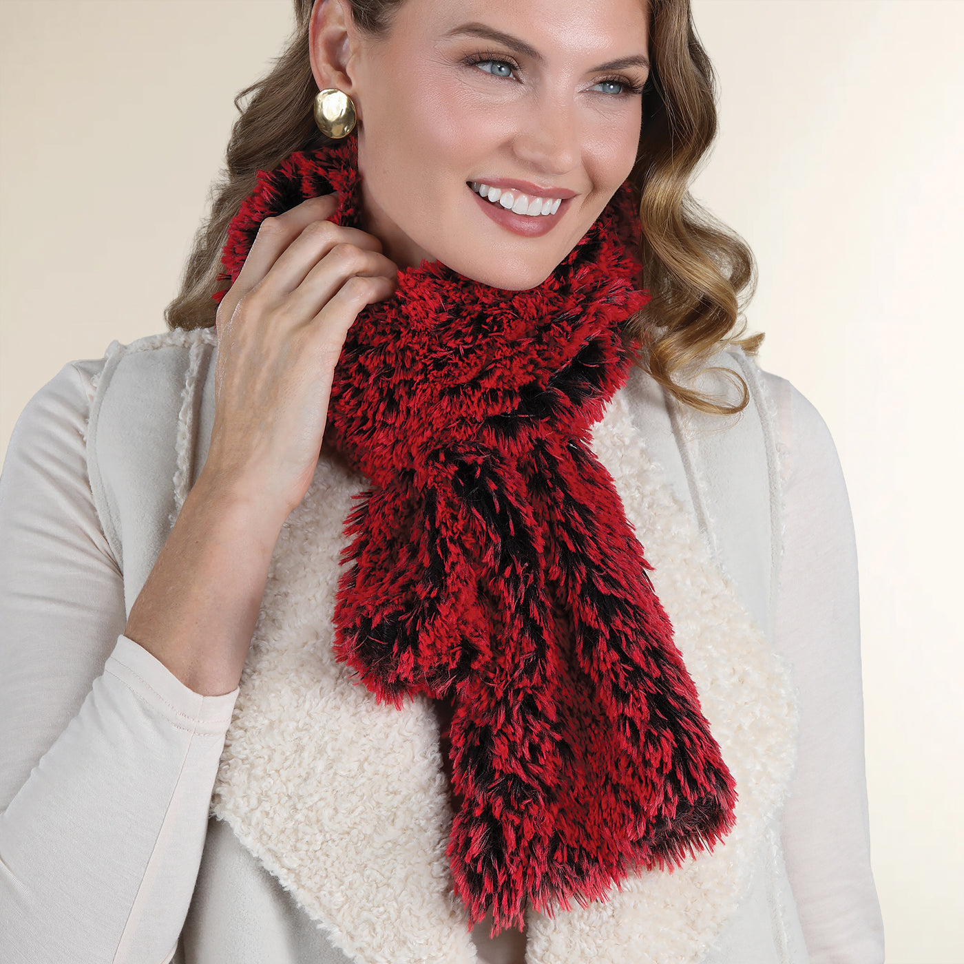 Cherry Red Faux Fur Scarf