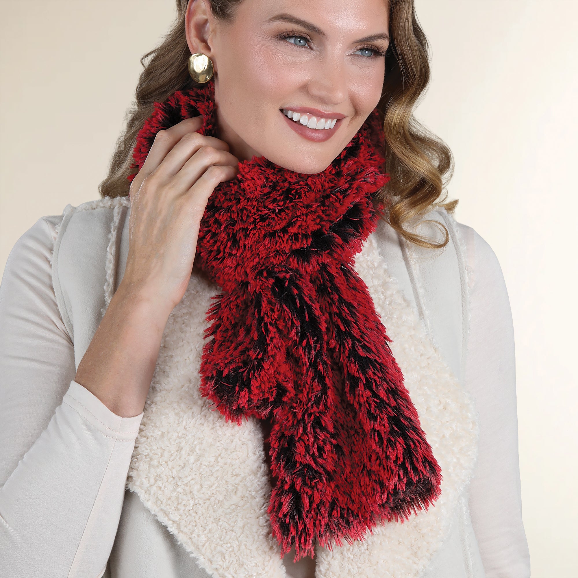 Cherry Red Faux Fur Scarf
