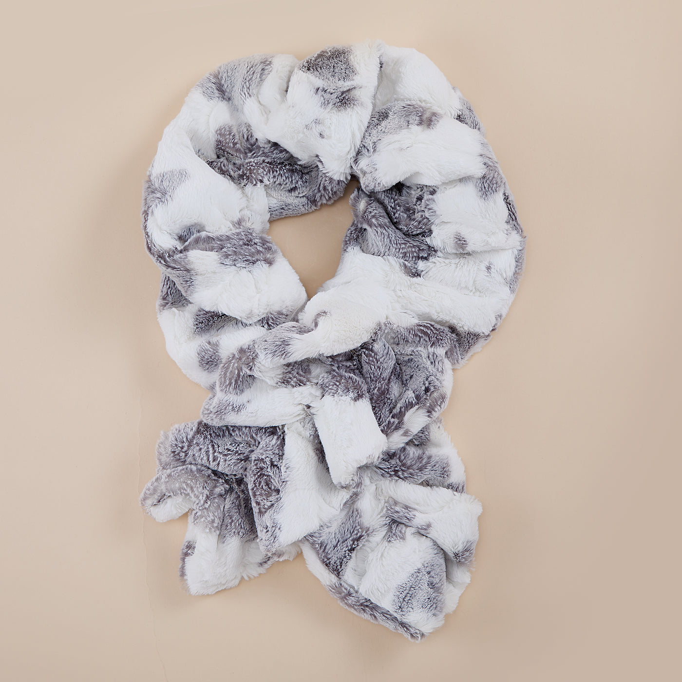 Silver & White Faux Fur Ruched Scarf