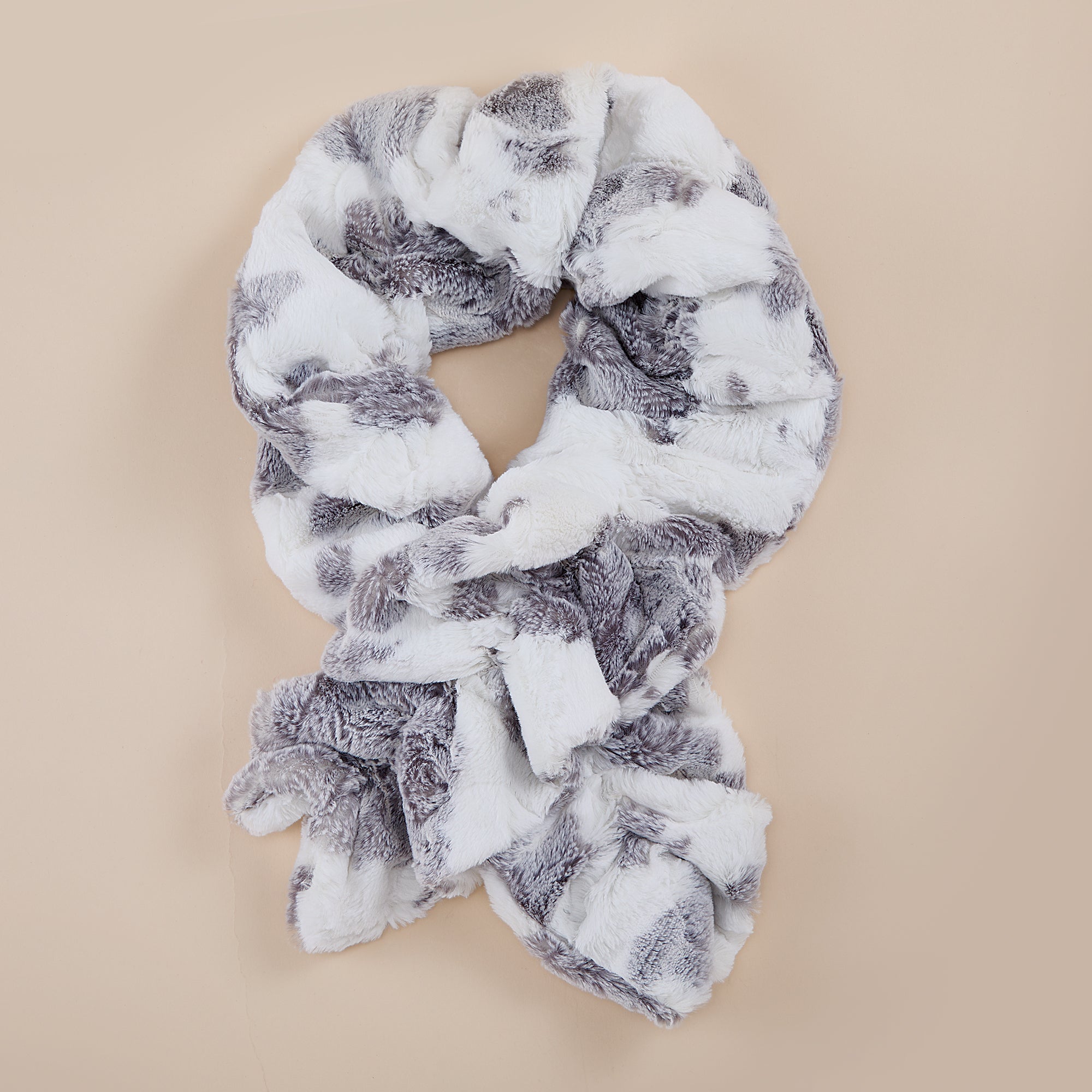 Silver & White Faux Fur Ruched Scarf