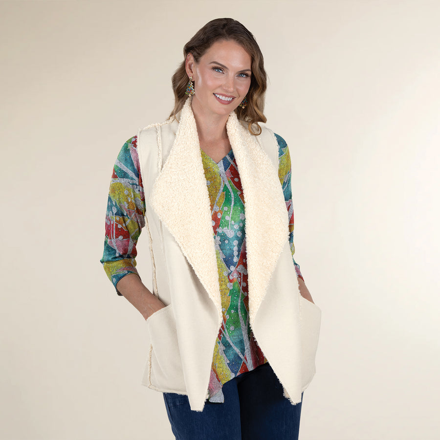 Cozy White Sherpa Open Front Vest