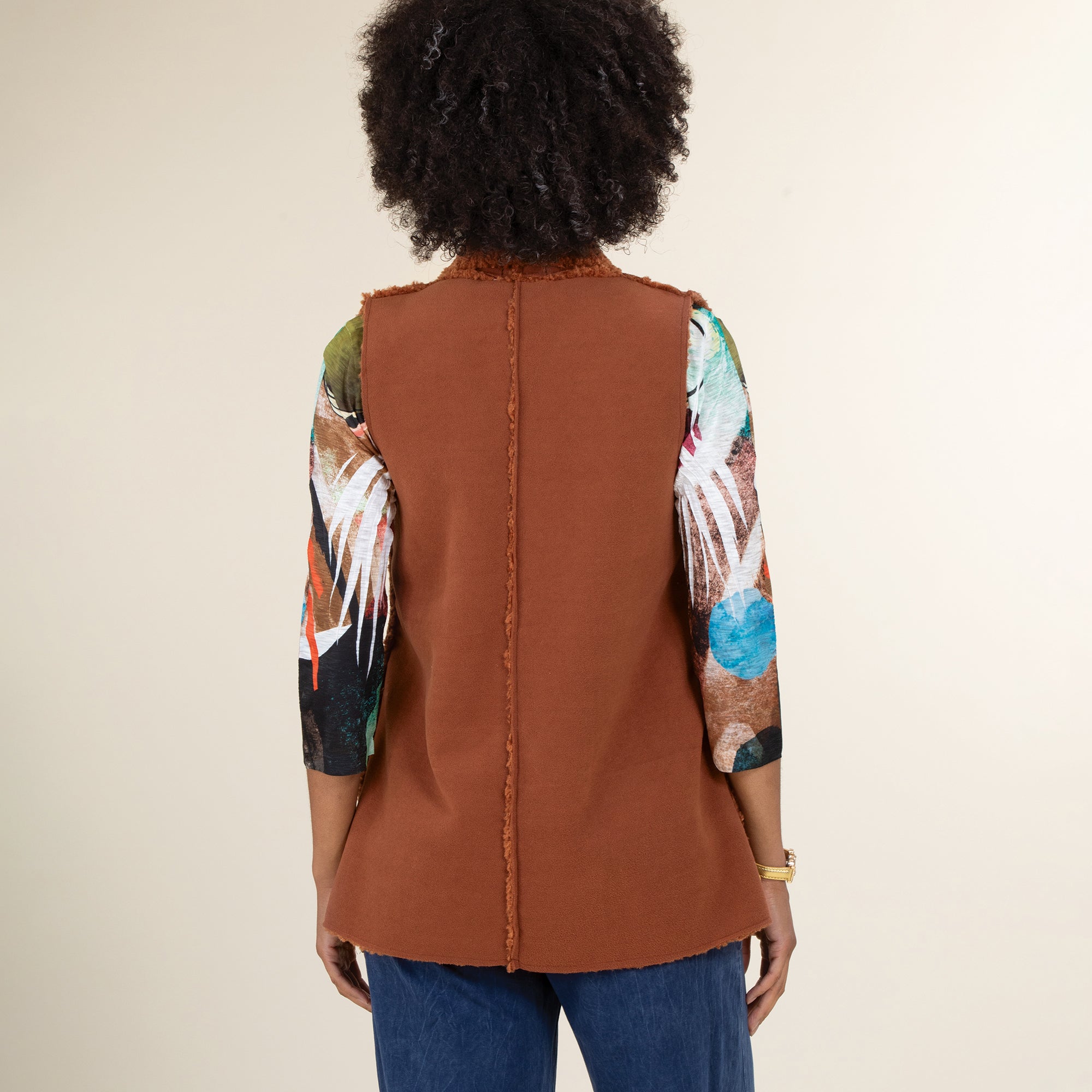 Cozy Chestnut Sherpa Open Front Vest