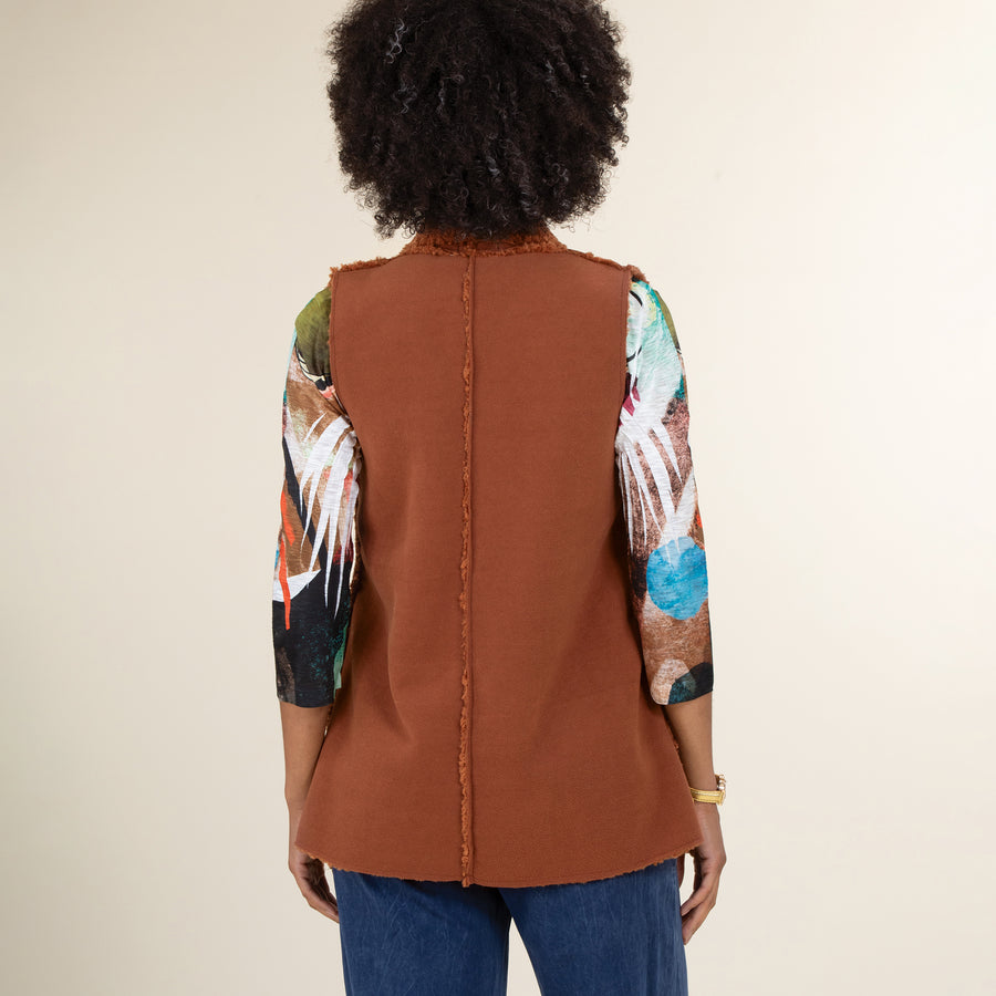 Cozy Chestnut Sherpa Open Front Vest