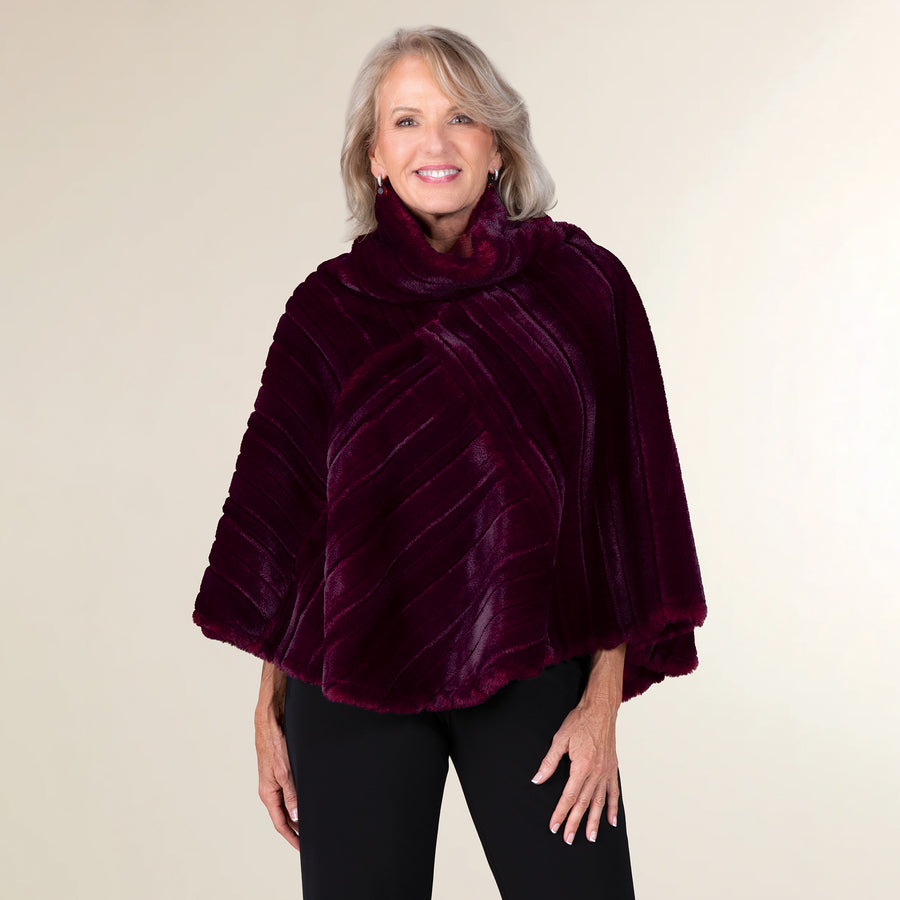 Luxe Cherry-Hued Faux Fur Poncho (Preorder)