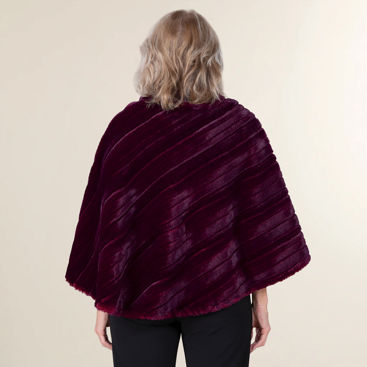 Luxe Cherry-Hued Faux Fur Poncho (Preorder)