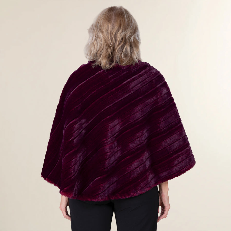 Luxe Cherry-Hued Faux Fur Poncho (Preorder)