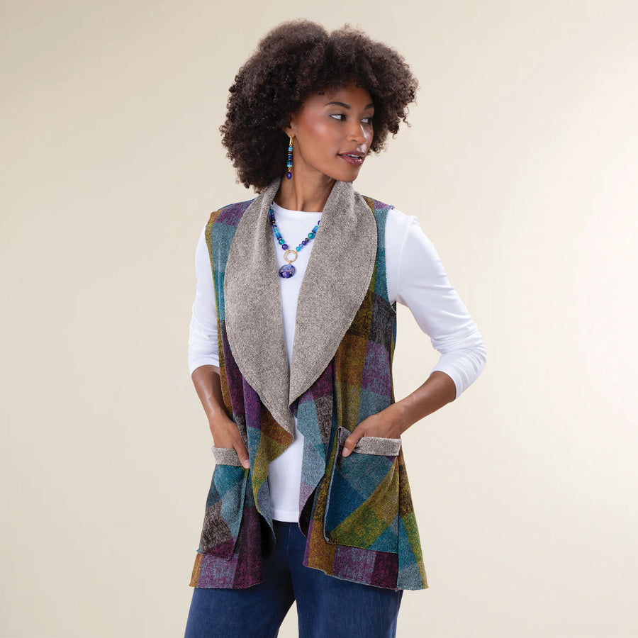 Cozy Jewel-Toned Plaid Open Front Vest