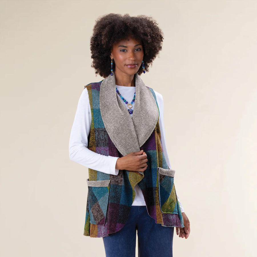 Cozy Jewel-Toned Plaid Open Front Vest