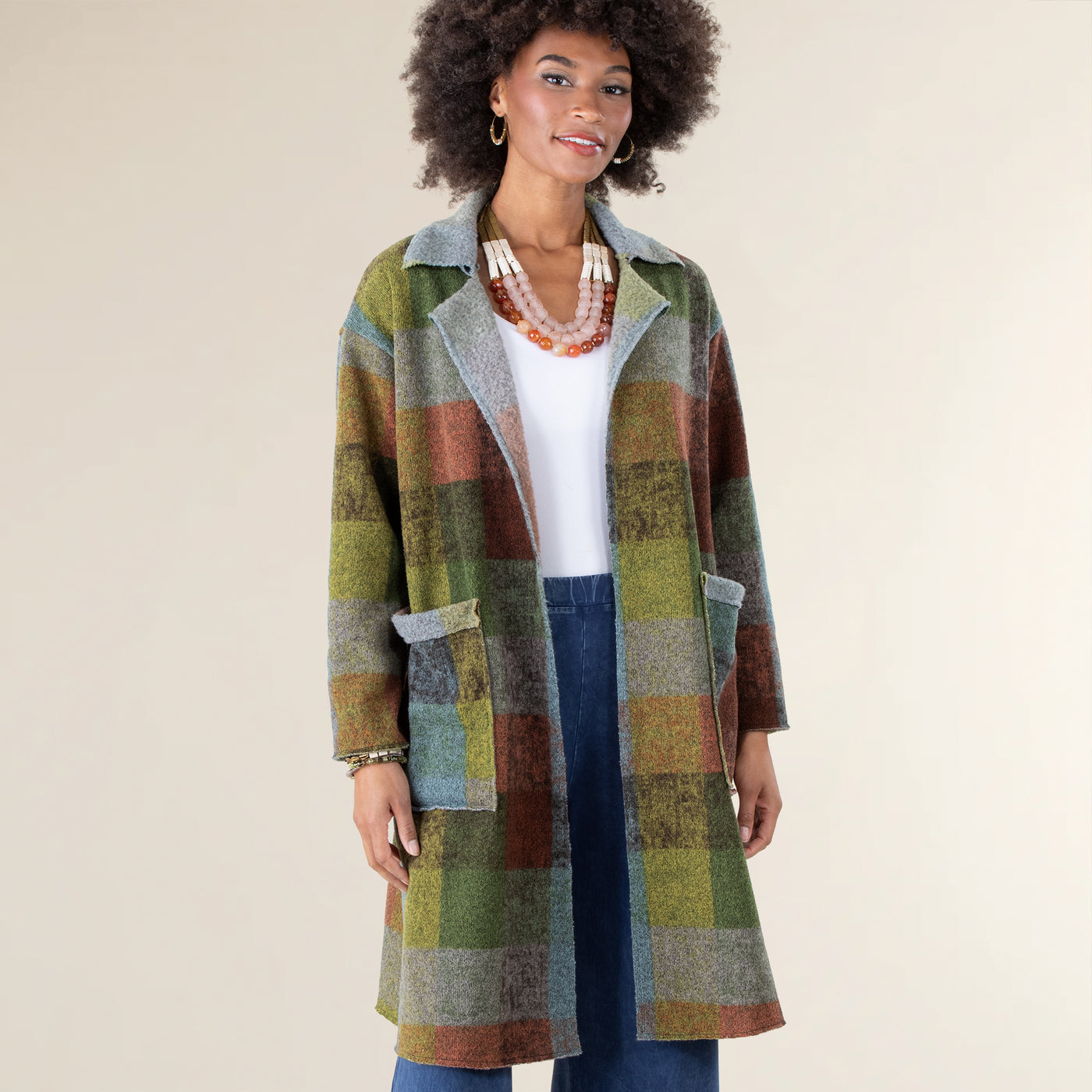Cozy Plaid Open Front Jacket