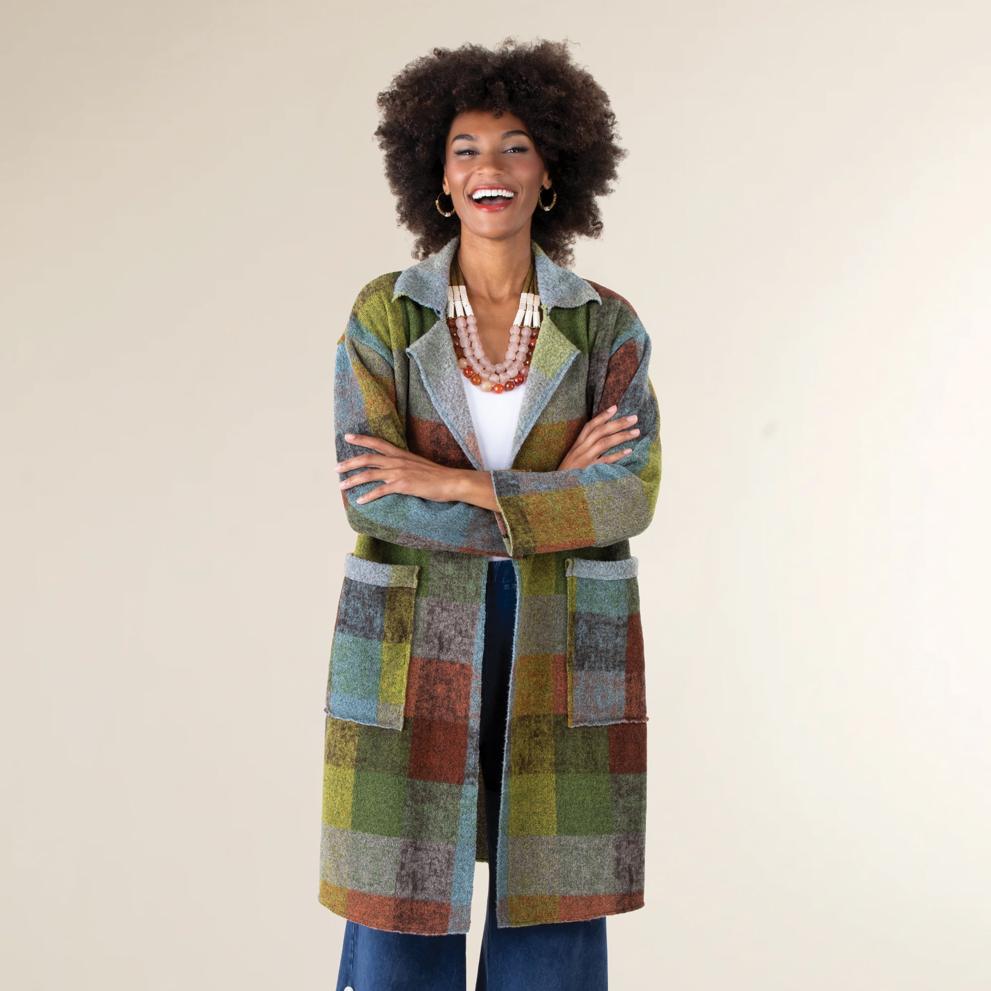 Cozy Plaid Open Front Jacket