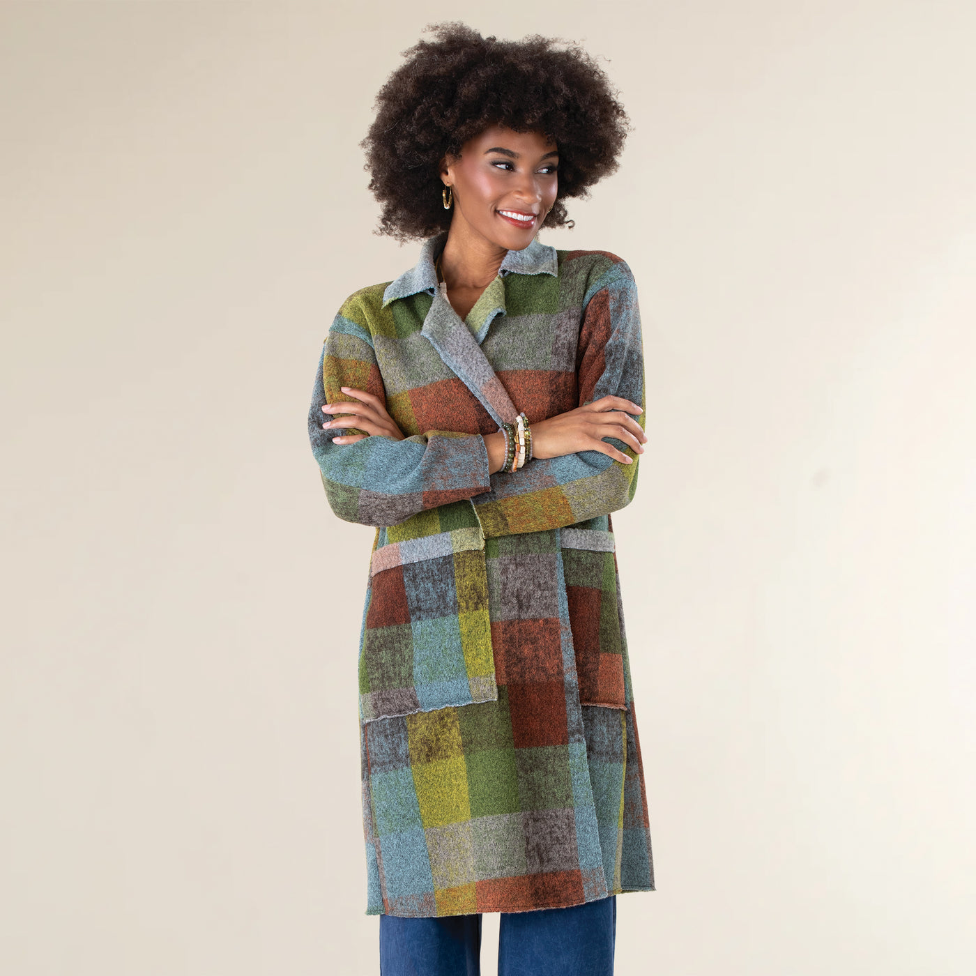 Cozy Plaid Open Front Jacket