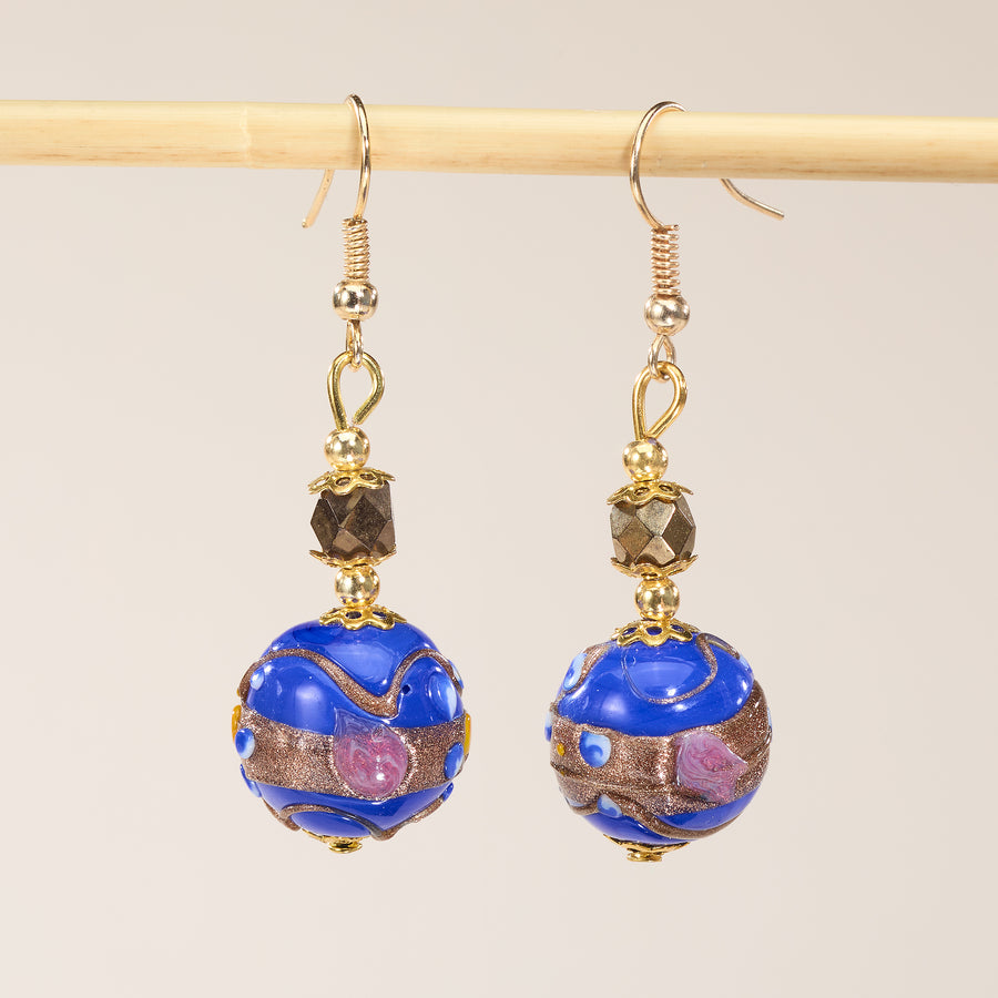 Murano Glass Chic & Shimmering Blue and Gray Beaded Earrings (Preorder)