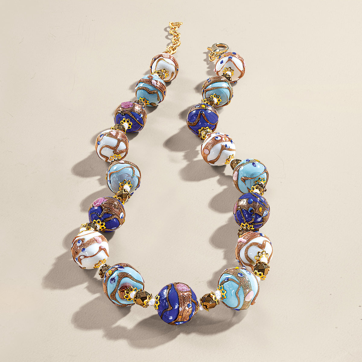 Murano Glass Chic & Shimmering Blue and Gray Beaded Necklace (Preorder)