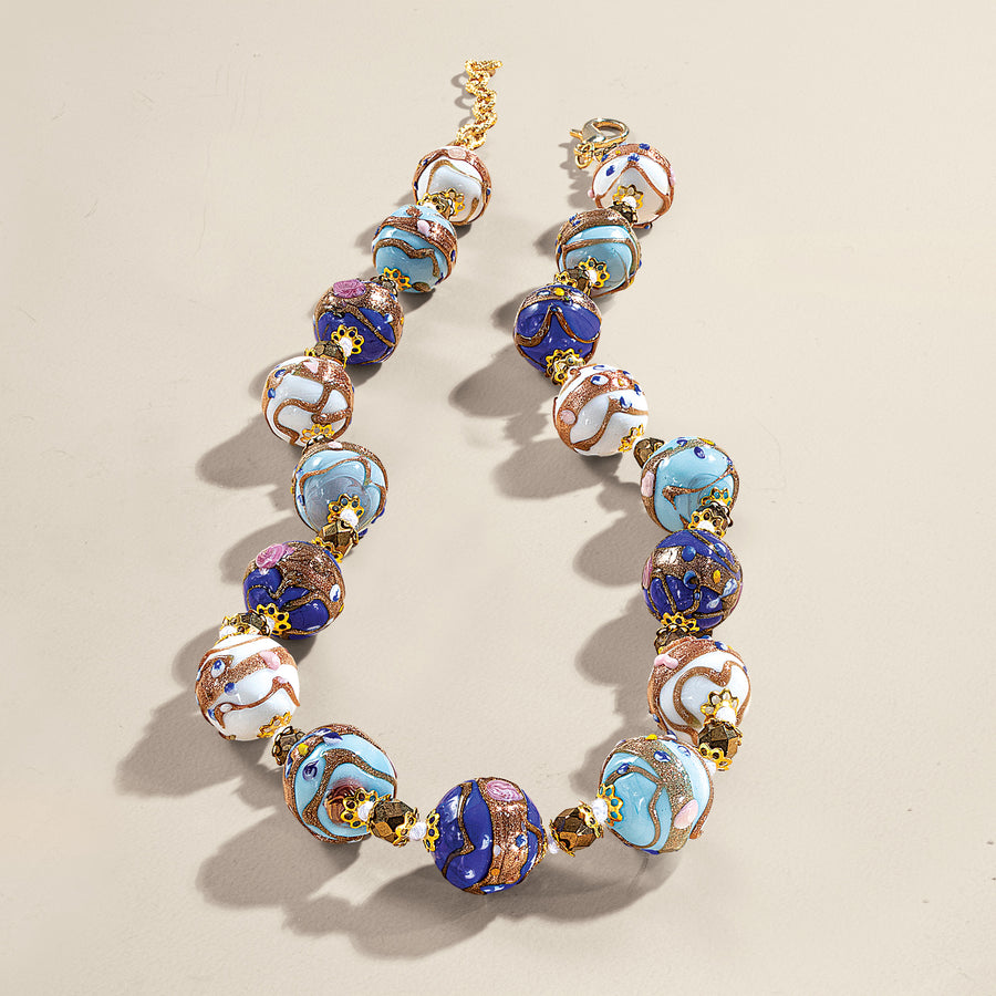 Murano Glass Chic & Shimmering Blue and Gray Beaded Necklace (Preorder)
