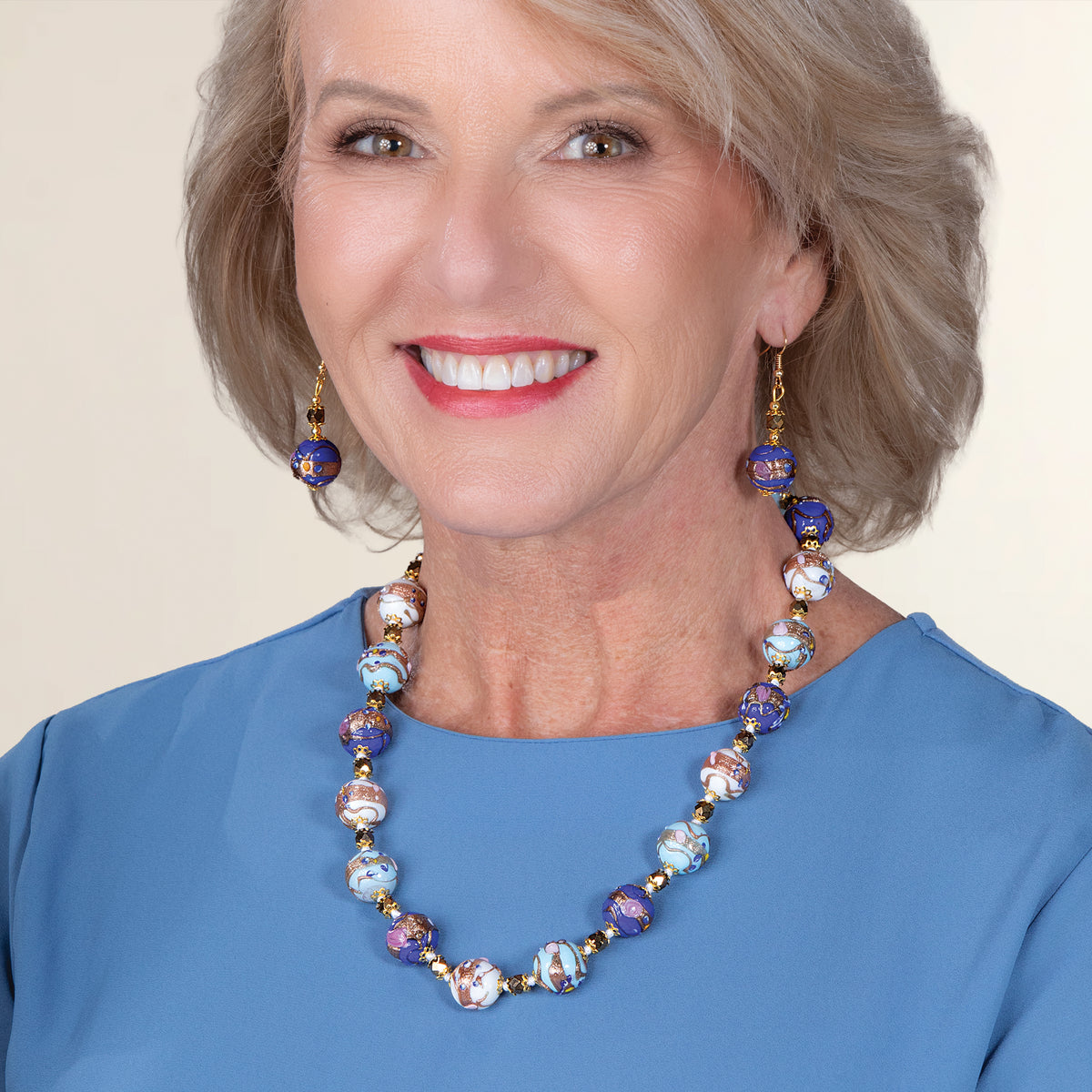 Murano Glass Chic & Shimmering Blue and Gray Beaded Necklace (Preorder)