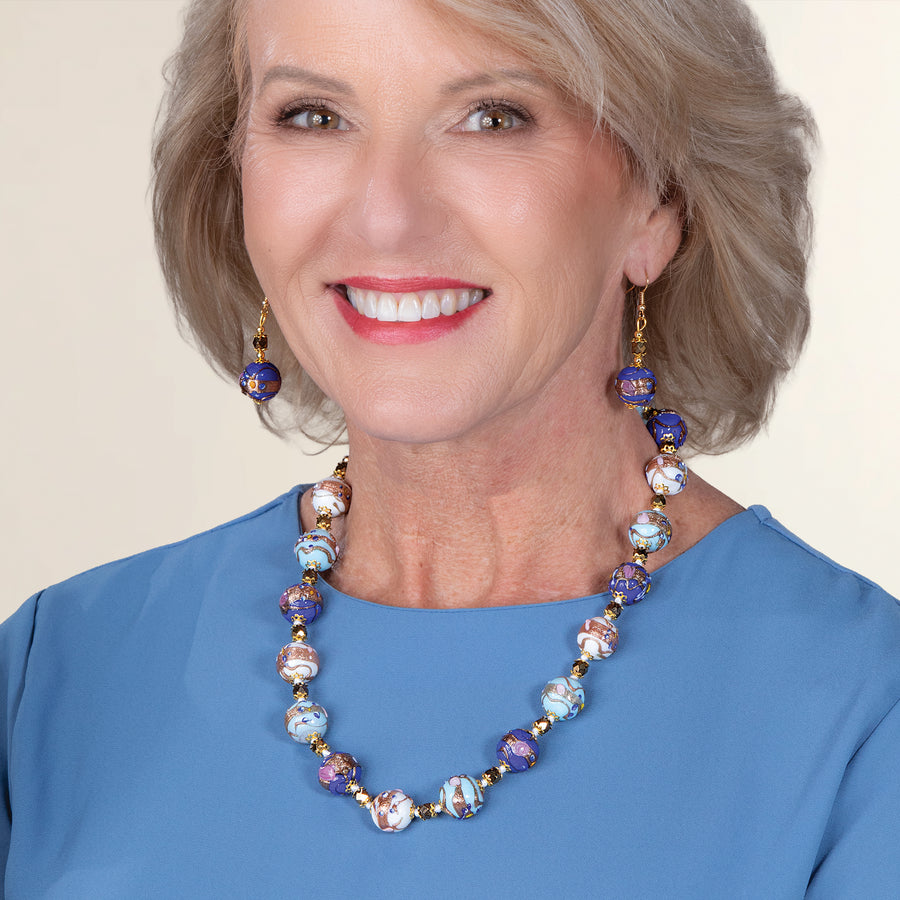 Murano Glass Chic & Shimmering Blue and Gray Beaded Necklace (Preorder)