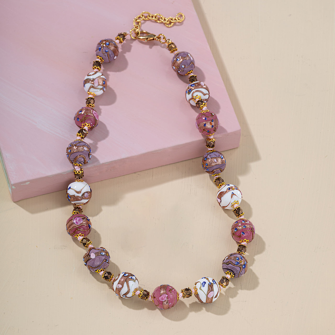 Murano Glass Chic & Shimmering Pink & Purple Necklace (Preorder)