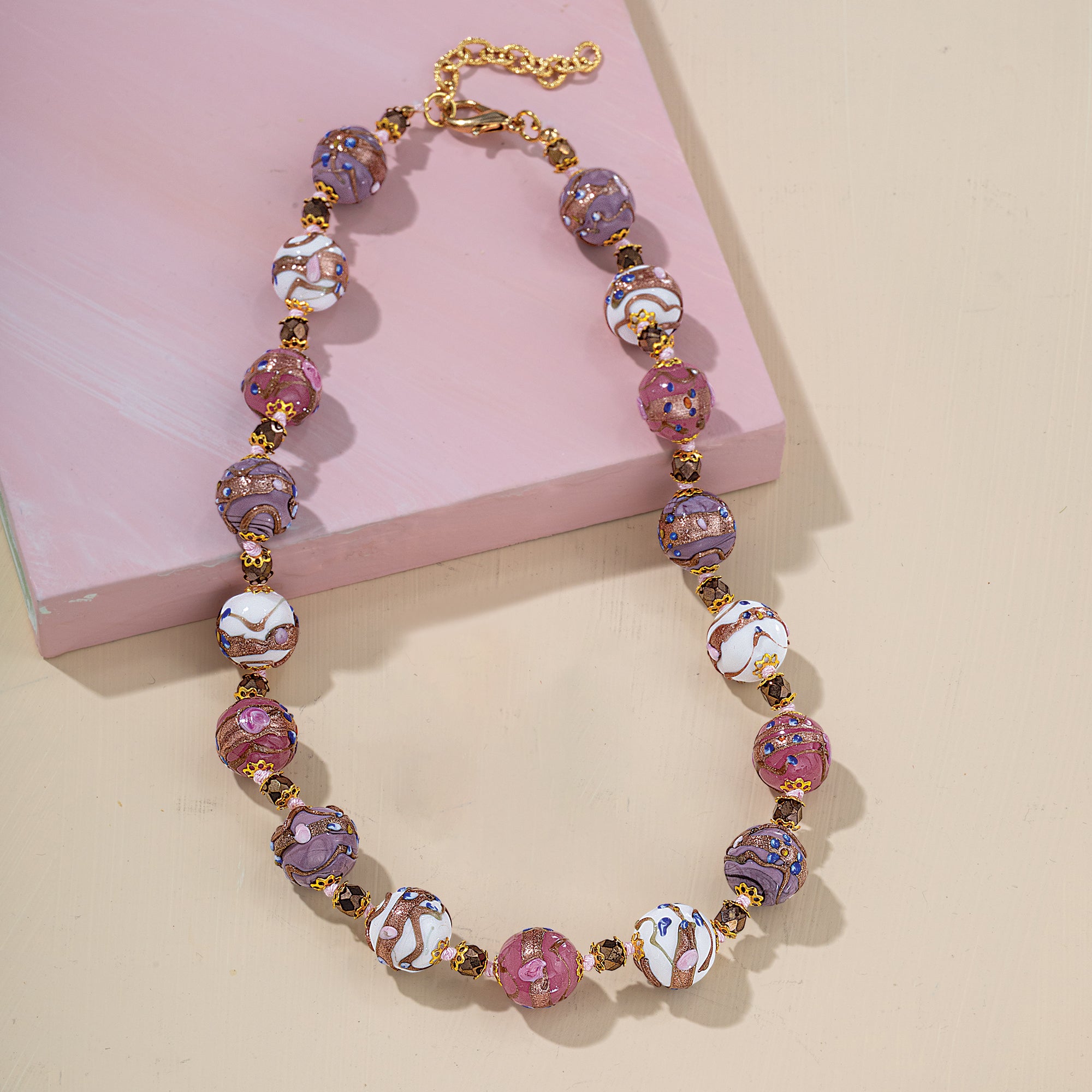 Murano Glass Chic & Shimmering Pink & Purple Necklace (Preorder)
