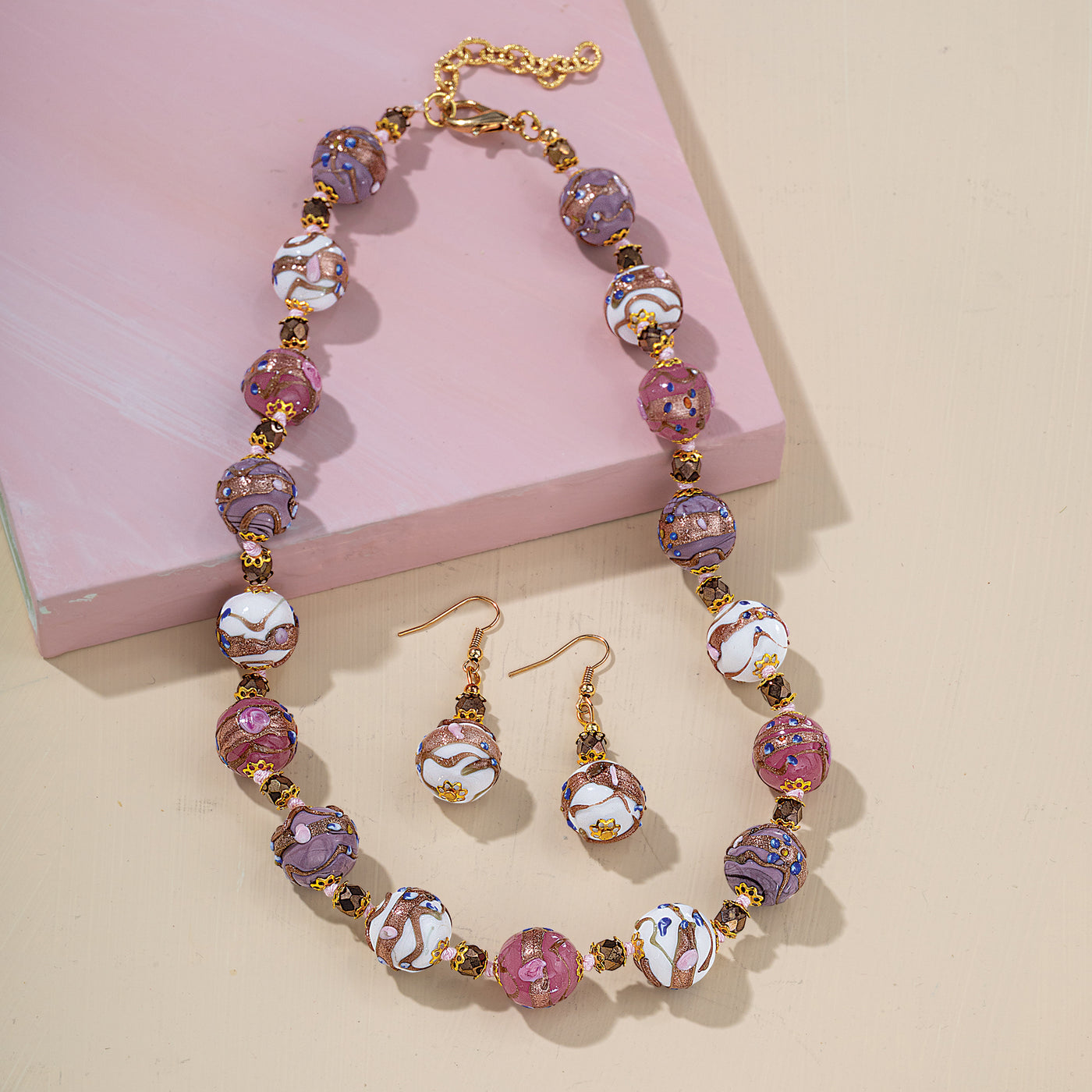 Murano Glass Chic & Shimmering Pink & Purple Earrings (Preorder)