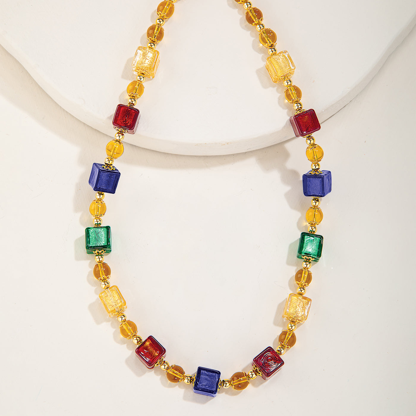 Murano Glass Colorful Concentric Cube Necklace