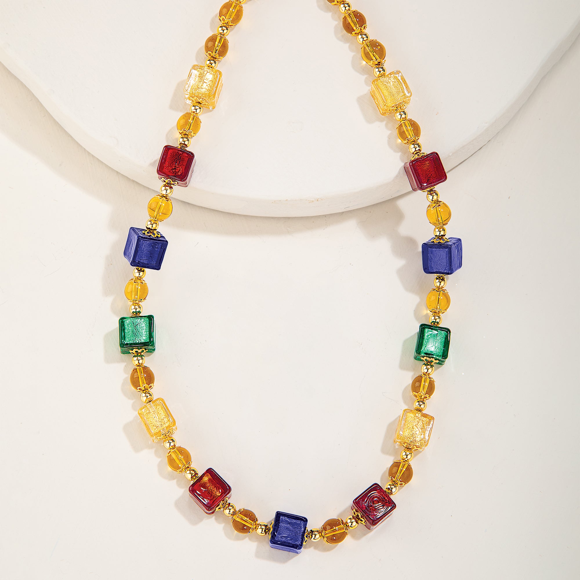Murano Glass Colorful Concentric Cube Necklace