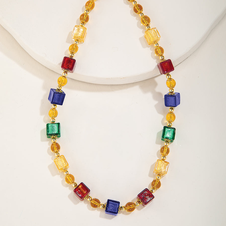 Murano Glass Colorful Concentric Cube Necklace